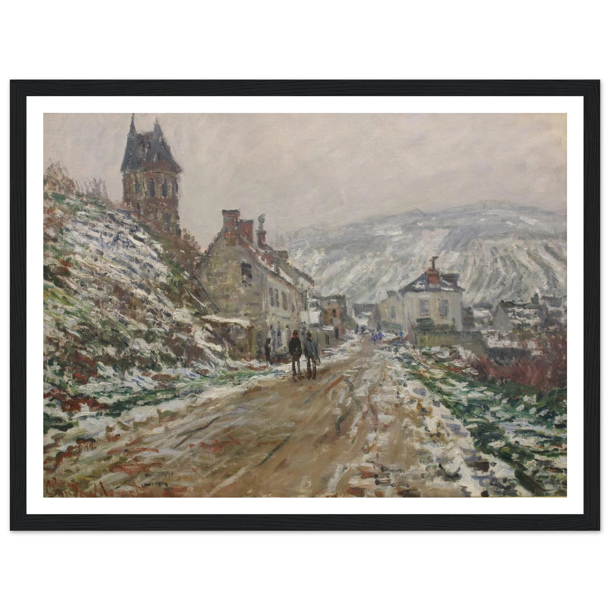 Village Street, Vétheuil (1879) Art Print | Claude Monet - Framed Poster - 30x40 cm / 12x16″ - Black frame