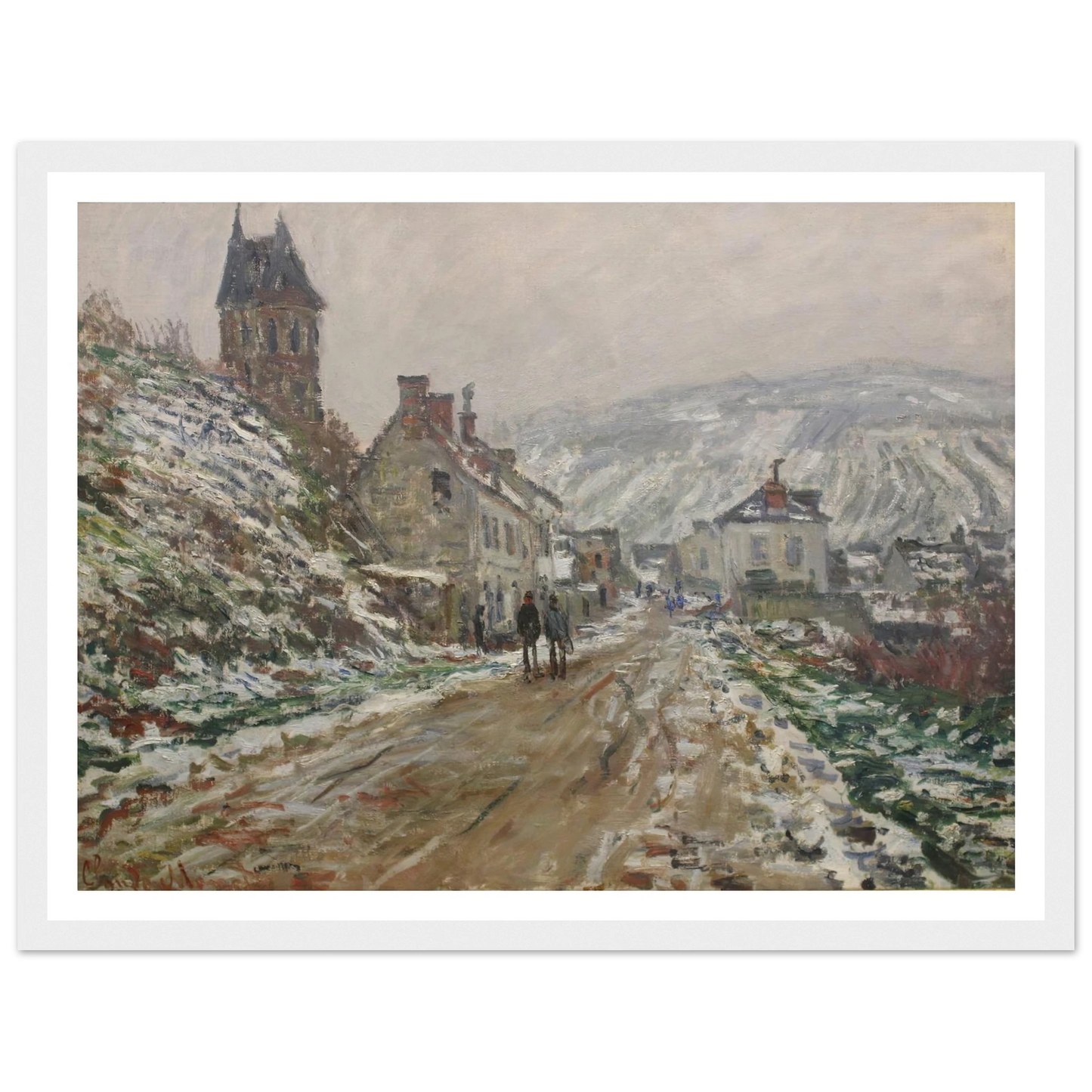 Village Street, Vétheuil (1879) Art Print | Claude Monet - Framed Poster - 30x40 cm / 12x16″ - Black frame