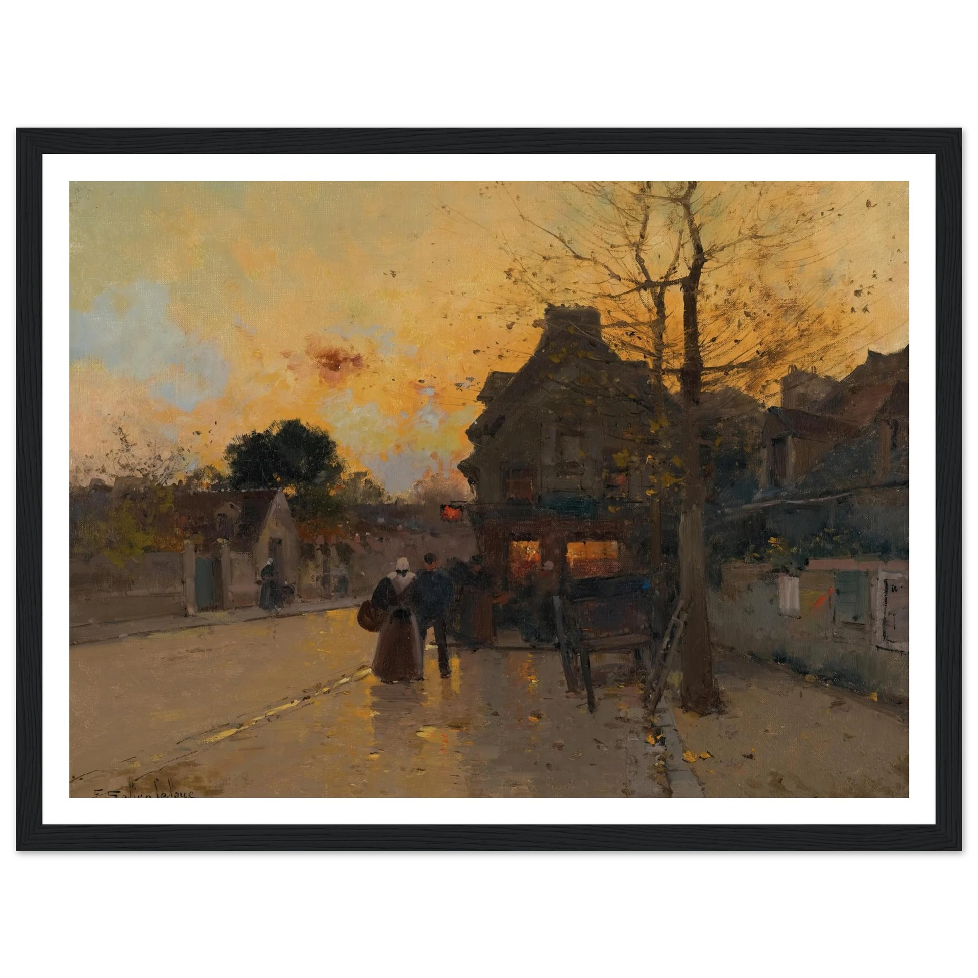 Village, Un Soir D’automne Art Print | Eugene Galien Laloue - Framed Poster - 30x40 cm / 12x16″ - Black frame