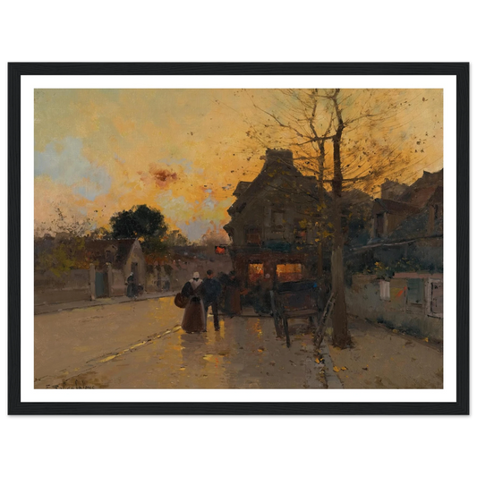 Village, Un Soir D’automne Art Print | Eugene Galien Laloue - Framed Poster - 30x40 cm / 12x16″ - Black frame