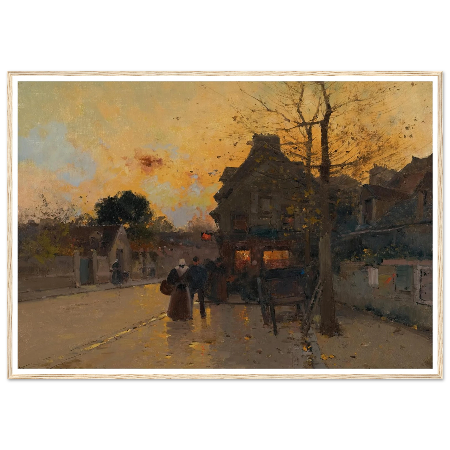 Village, Un Soir D’automne Art Print | Eugene Galien Laloue - Framed Poster - 30x40 cm / 12x16″ - Black frame