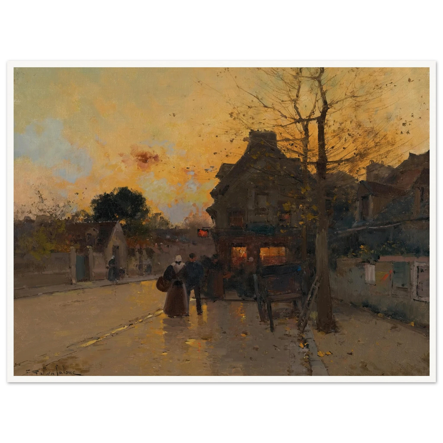 Village, Un Soir D’automne Art Print | Eugene Galien Laloue - Framed Poster - 30x40 cm / 12x16″ - Black frame
