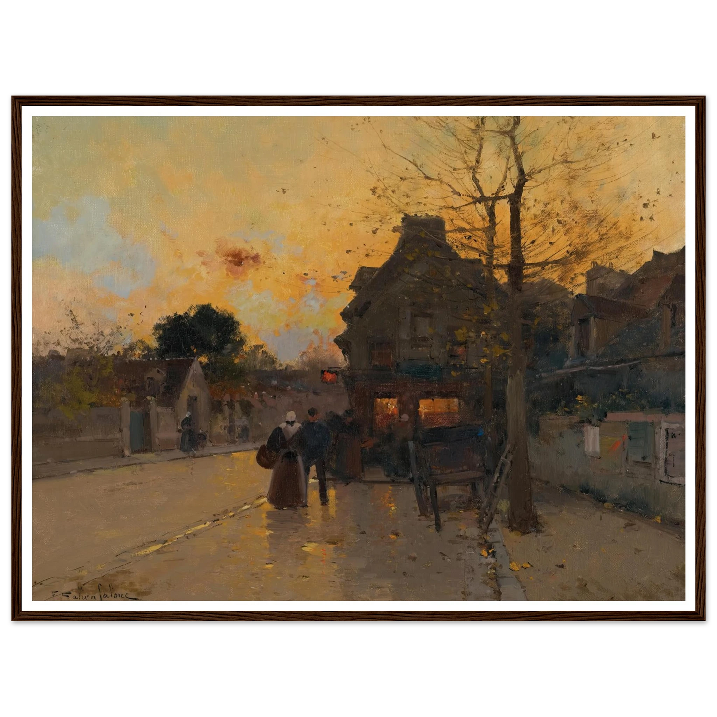 Village, Un Soir D’automne Art Print | Eugene Galien Laloue - Framed Poster - 30x40 cm / 12x16″ - Black frame