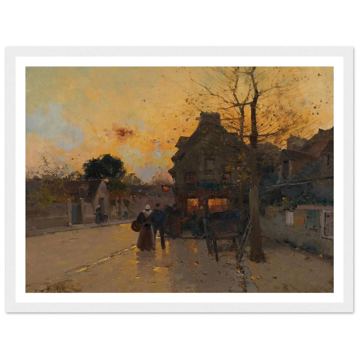 Village, Un Soir D’automne Art Print | Eugene Galien Laloue - Framed Poster - 30x40 cm / 12x16″ - Black frame
