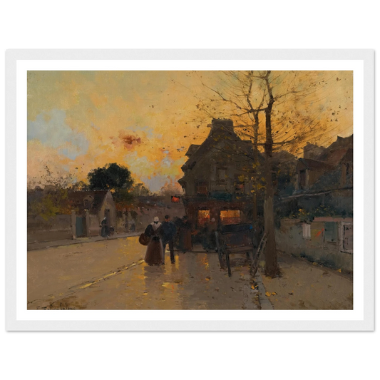 Village, Un Soir D’automne Art Print | Eugene Galien Laloue - Framed Poster - 30x40 cm / 12x16″ - Black frame