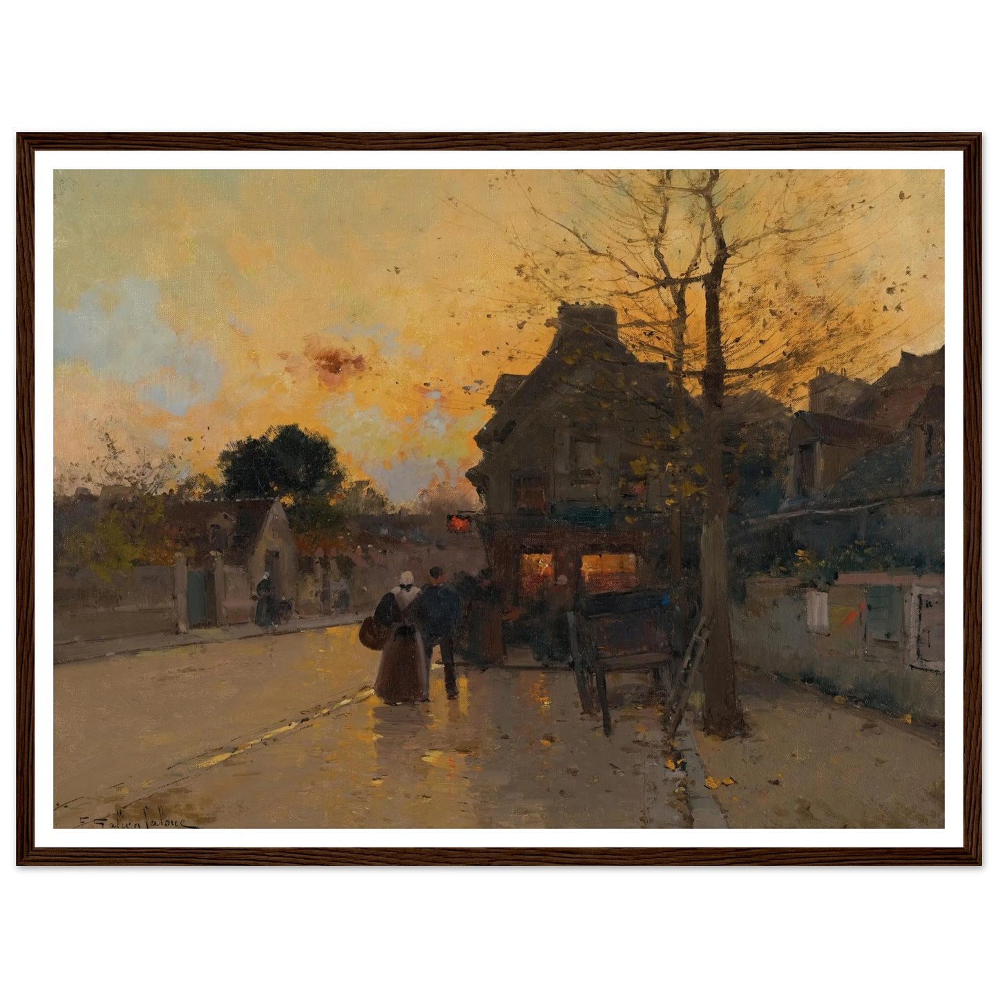 Village, Un Soir D’automne Art Print | Eugene Galien Laloue - Framed Poster - 30x40 cm / 12x16″ - Black frame