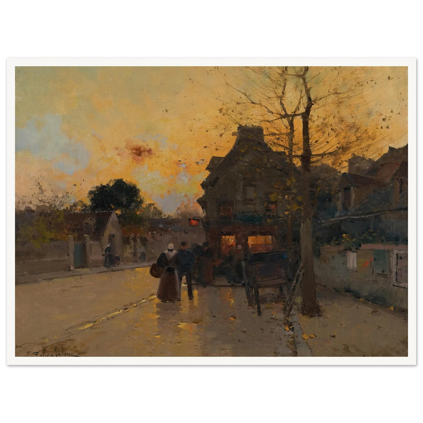 Village, Un Soir D’automne Art Print | Eugene Galien Laloue - Framed Poster - 30x40 cm / 12x16″ - Black frame
