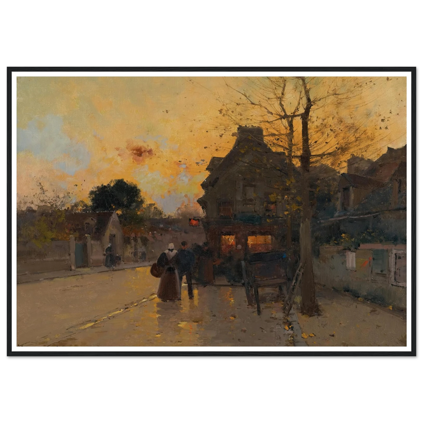 Village, Un Soir D’automne Art Print | Eugene Galien Laloue - Framed Poster - 30x40 cm / 12x16″ - Black frame