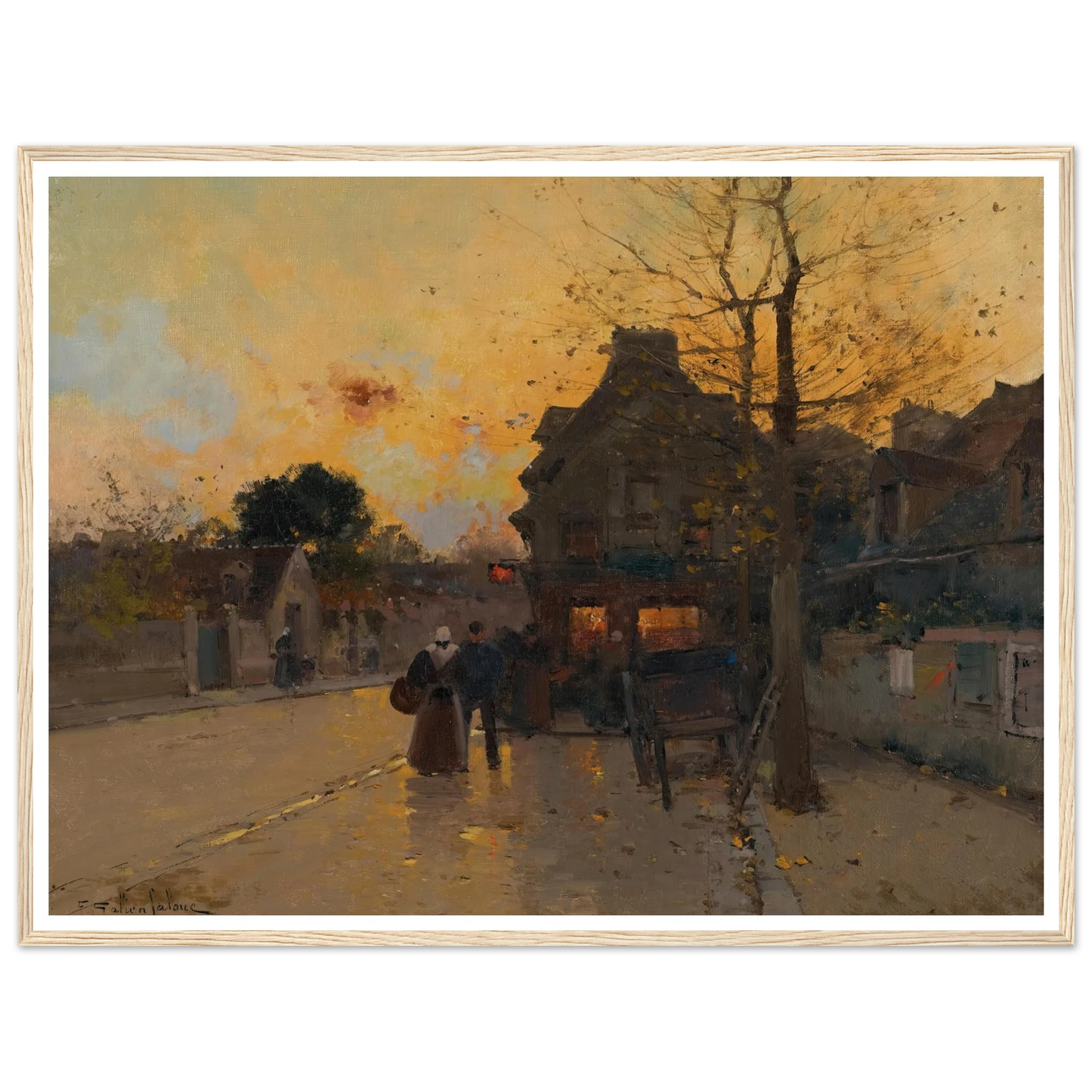 Village, Un Soir D’automne Art Print | Eugene Galien Laloue - Framed Poster - 30x40 cm / 12x16″ - Black frame