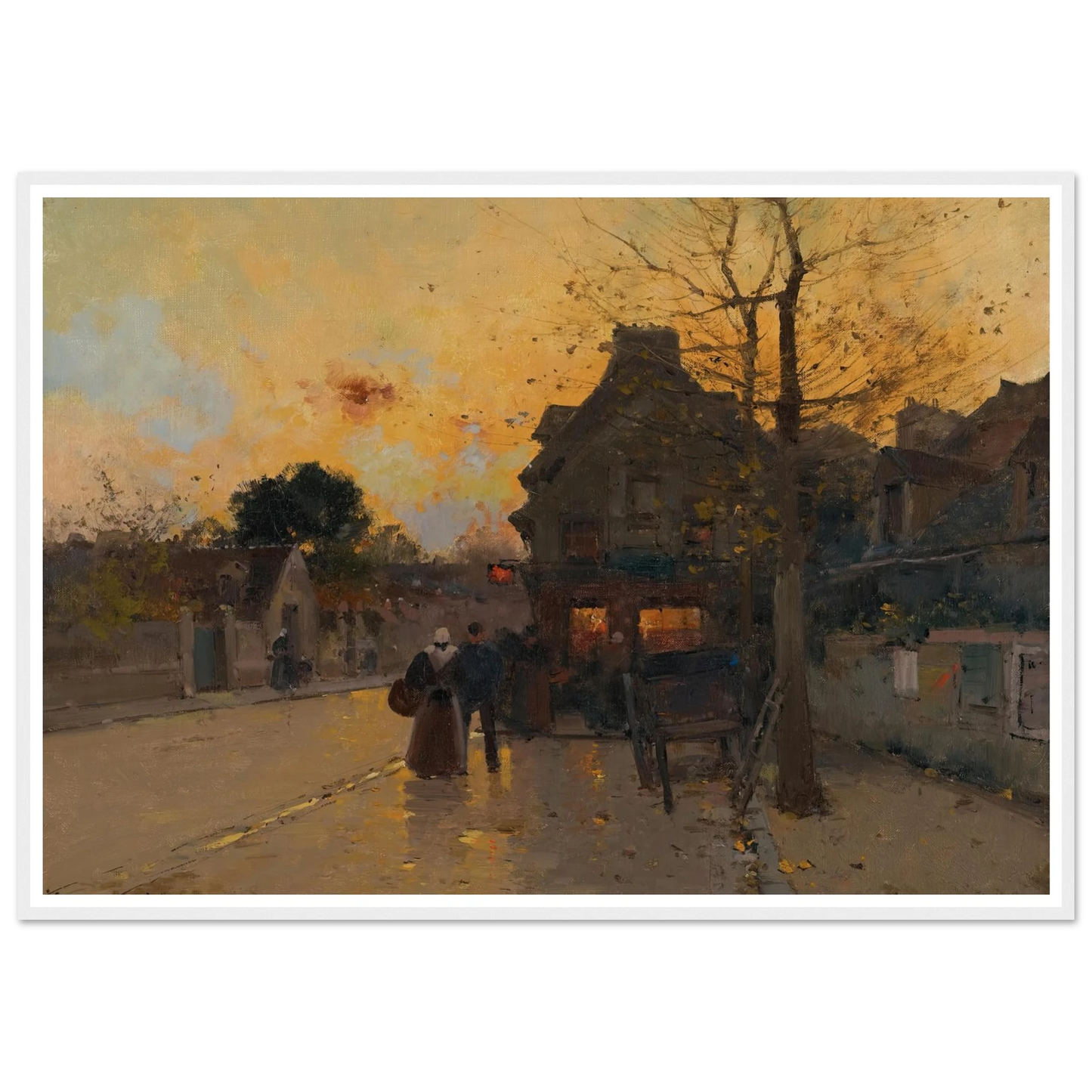 Village, Un Soir D’automne Art Print | Eugene Galien Laloue - Framed Poster - 30x40 cm / 12x16″ - Black frame