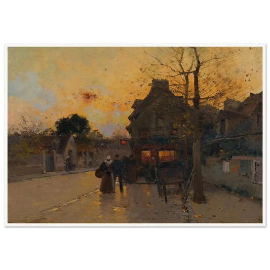 Village, Un Soir D’automne Art Print | Eugene Galien Laloue - Framed Poster - 30x40 cm / 12x16″ - Black frame