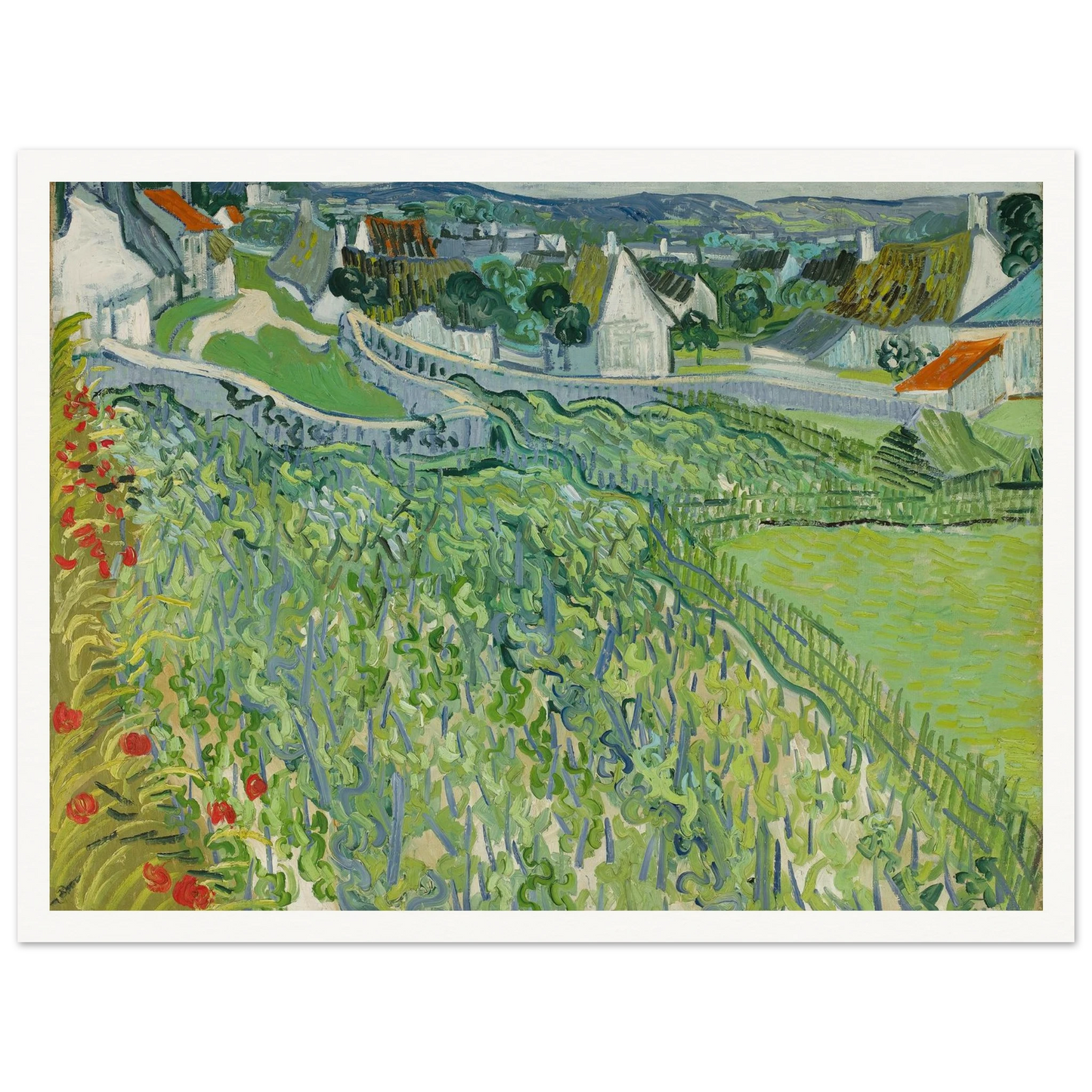 Vineyards at Auvers (1890) Art Print | Vincent van Gogh - Framed Poster - 30x40 cm / 12x16″ - Black frame