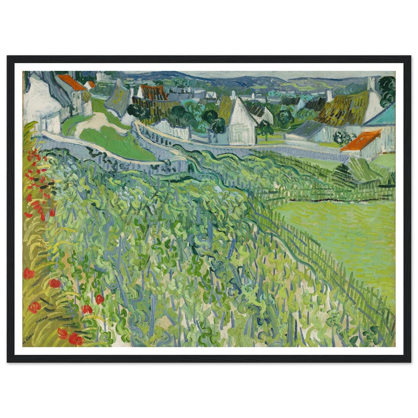 Vineyards at Auvers (1890) Art Print | Vincent van Gogh - Framed Poster - 30x40 cm / 12x16″ - Black frame