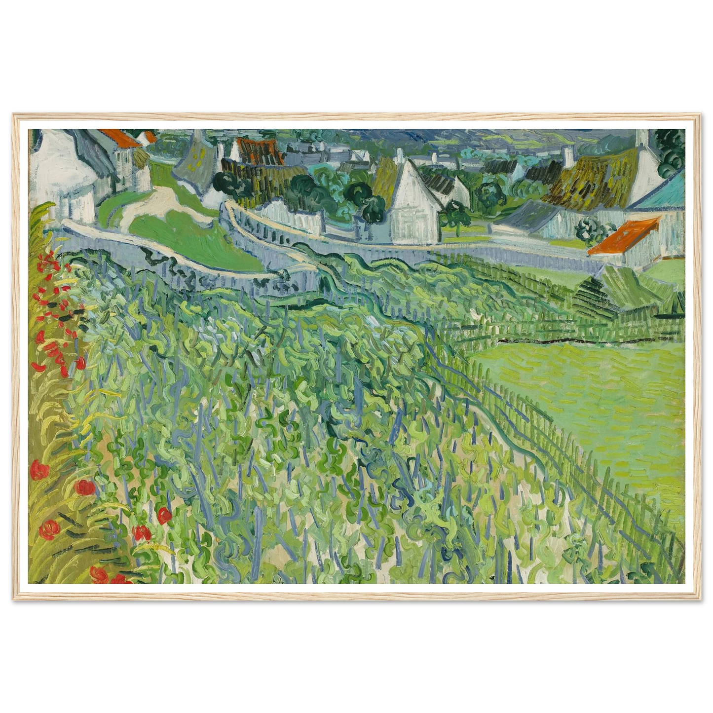 Vineyards at Auvers (1890) Art Print | Vincent van Gogh - Framed Poster - 30x40 cm / 12x16″ - Black frame