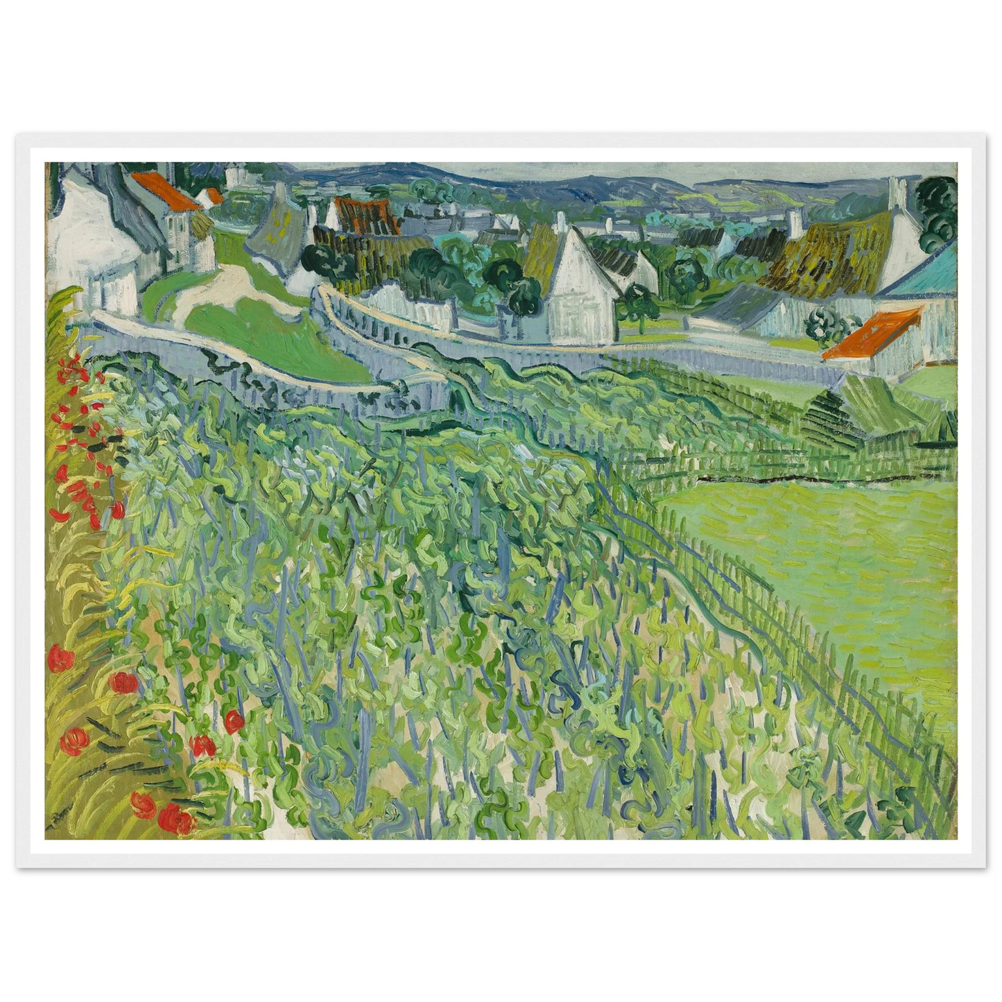 Vineyards at Auvers (1890) Art Print | Vincent van Gogh - Framed Poster - 30x40 cm / 12x16″ - Black frame