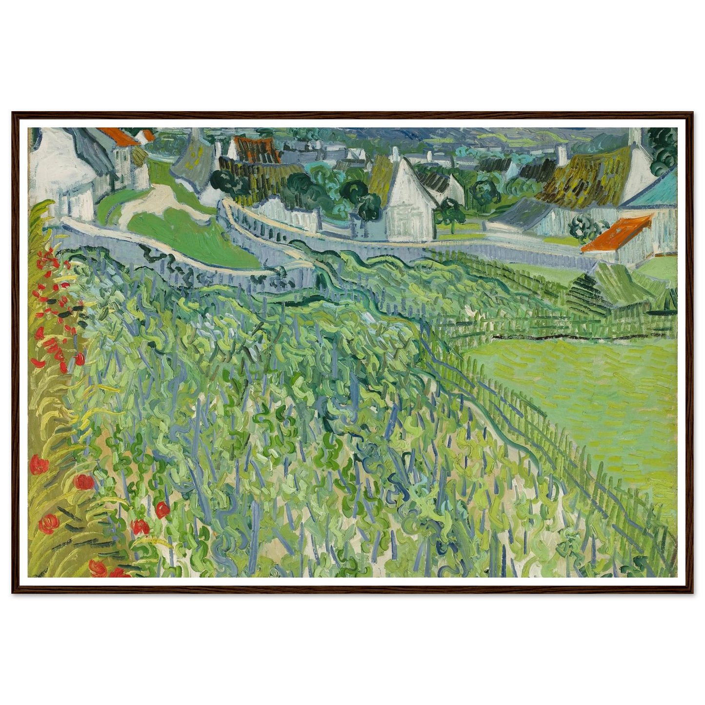 Vineyards at Auvers (1890) Art Print | Vincent van Gogh - Framed Poster - 30x40 cm / 12x16″ - Black frame