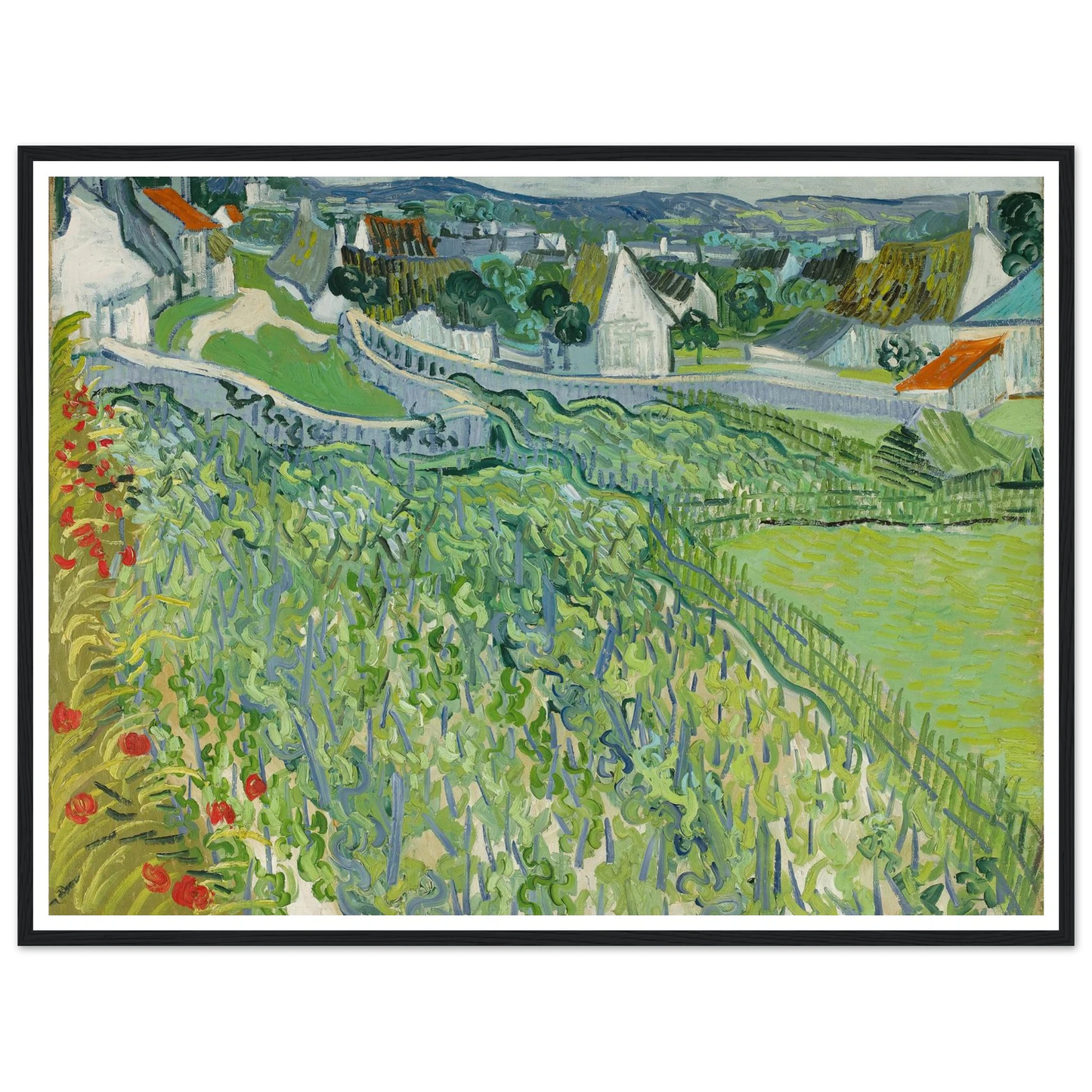 Vineyards at Auvers (1890) Art Print | Vincent van Gogh - Framed Poster - 30x40 cm / 12x16″ - Black frame