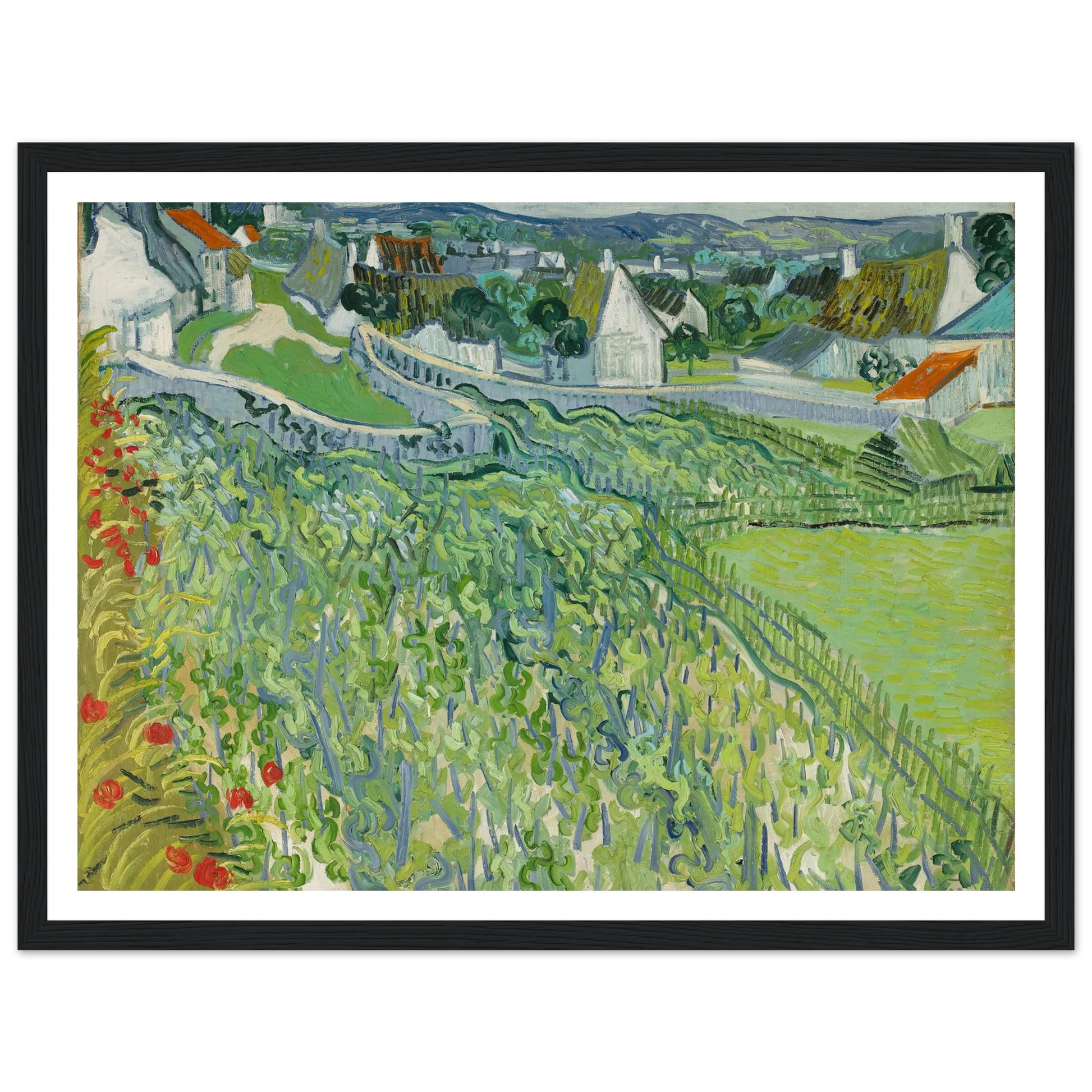Vineyards at Auvers (1890) Art Print | Vincent van Gogh - Framed Poster - 30x40 cm / 12x16″ - Black frame