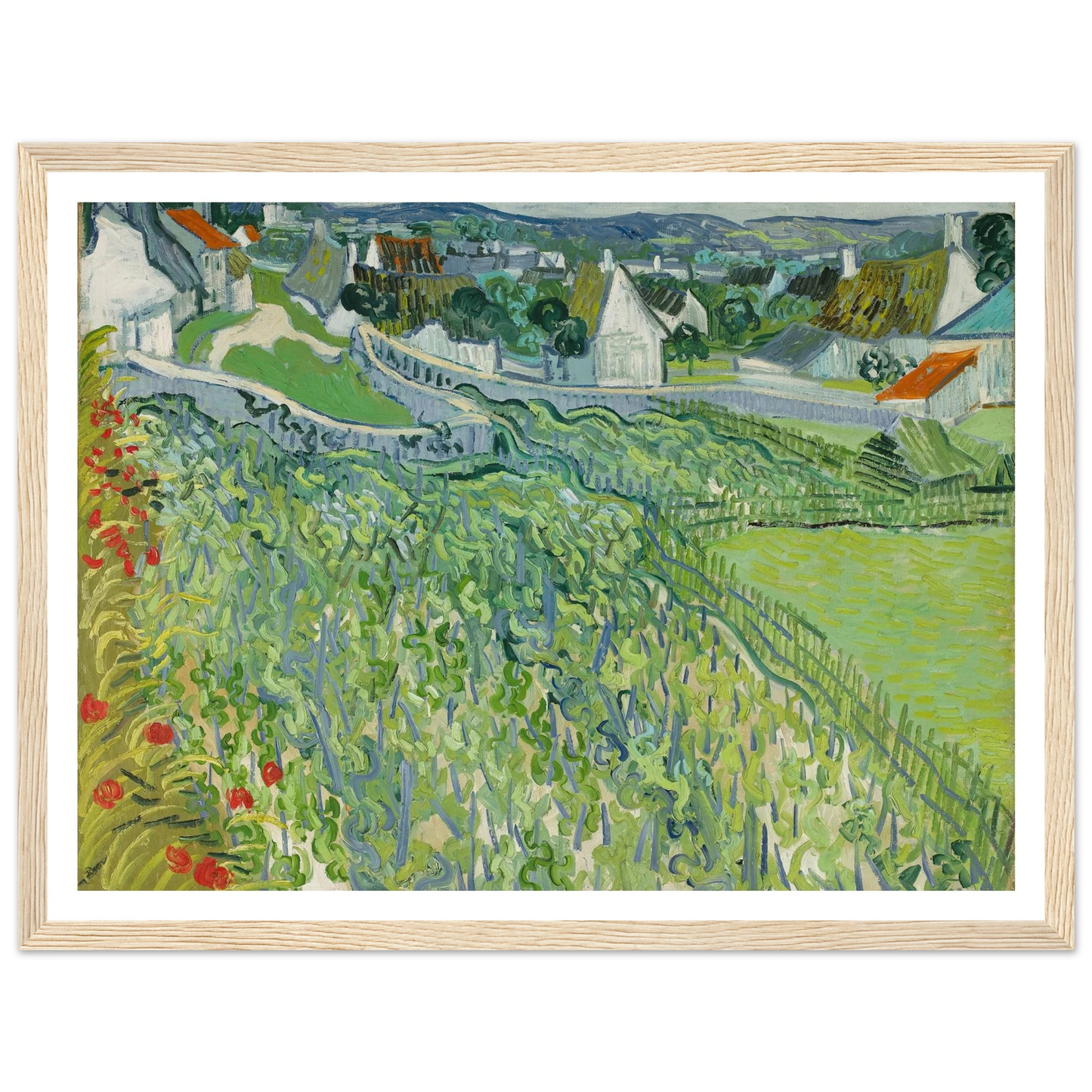 Vineyards at Auvers (1890) Art Print | Vincent van Gogh - Framed Poster - 30x40 cm / 12x16″ - Black frame