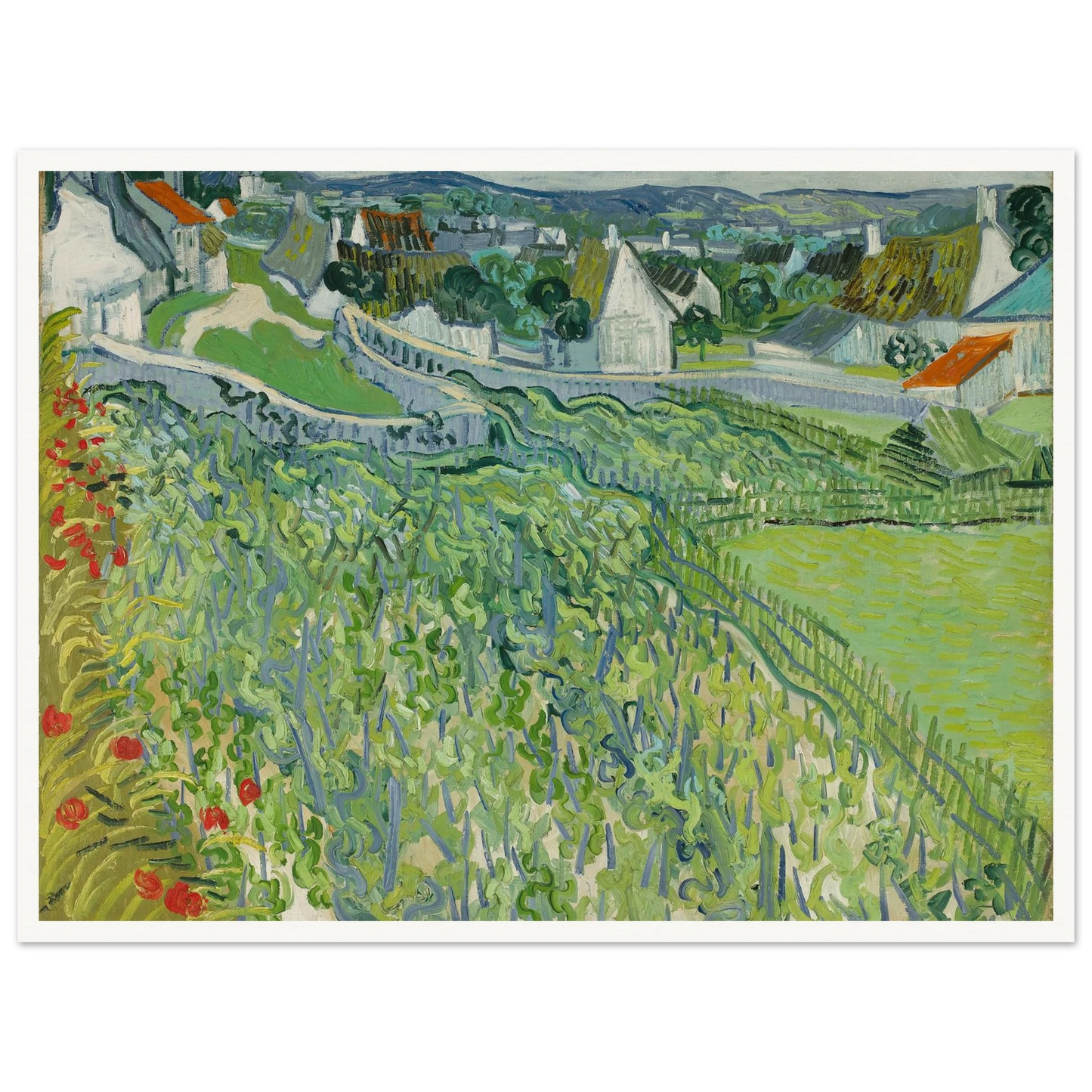 Vineyards at Auvers (1890) Art Print | Vincent van Gogh - Framed Poster - 30x40 cm / 12x16″ - Black frame