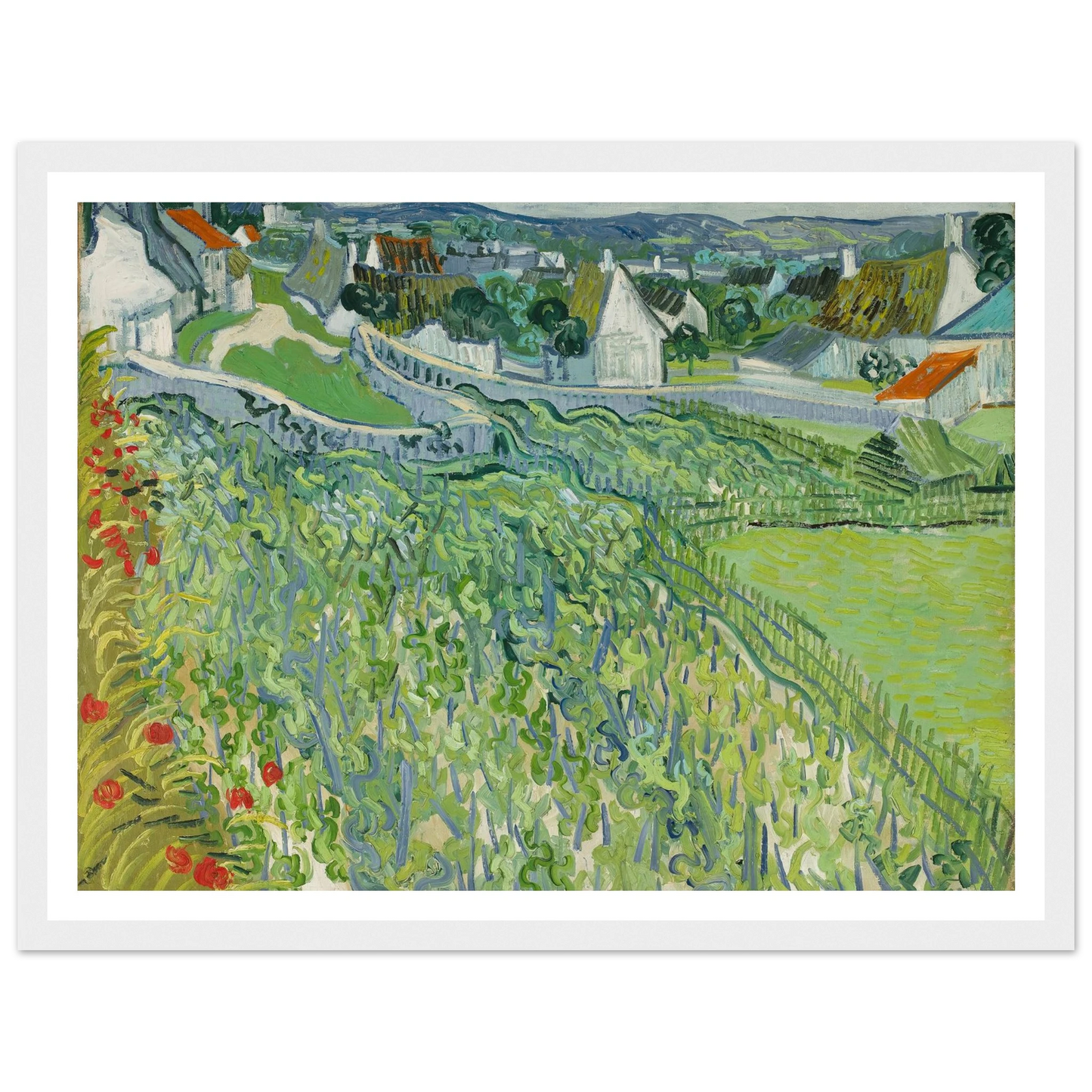 Vineyards at Auvers (1890) Art Print | Vincent van Gogh - Framed Poster - 30x40 cm / 12x16″ - Black frame