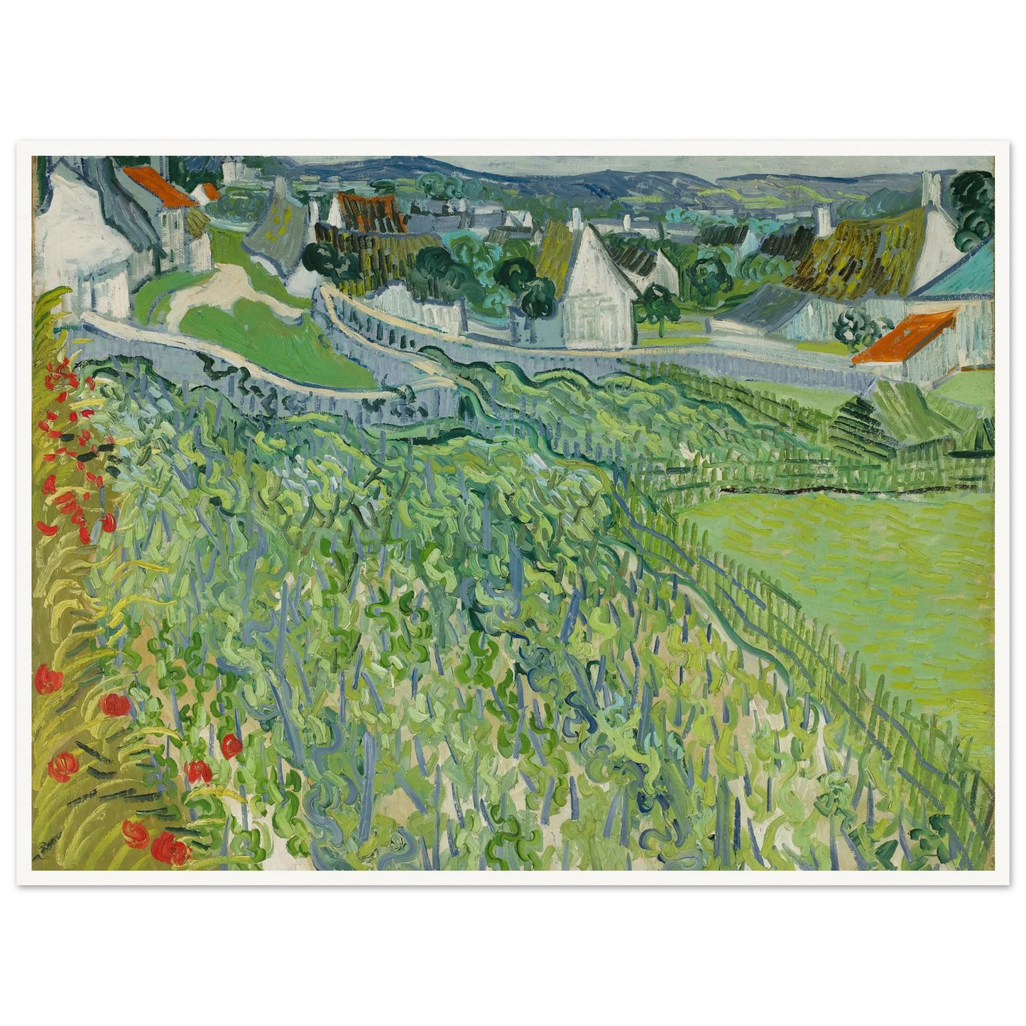 Vineyards at Auvers (1890) Art Print | Vincent van Gogh - Framed Poster - 30x40 cm / 12x16″ - Black frame
