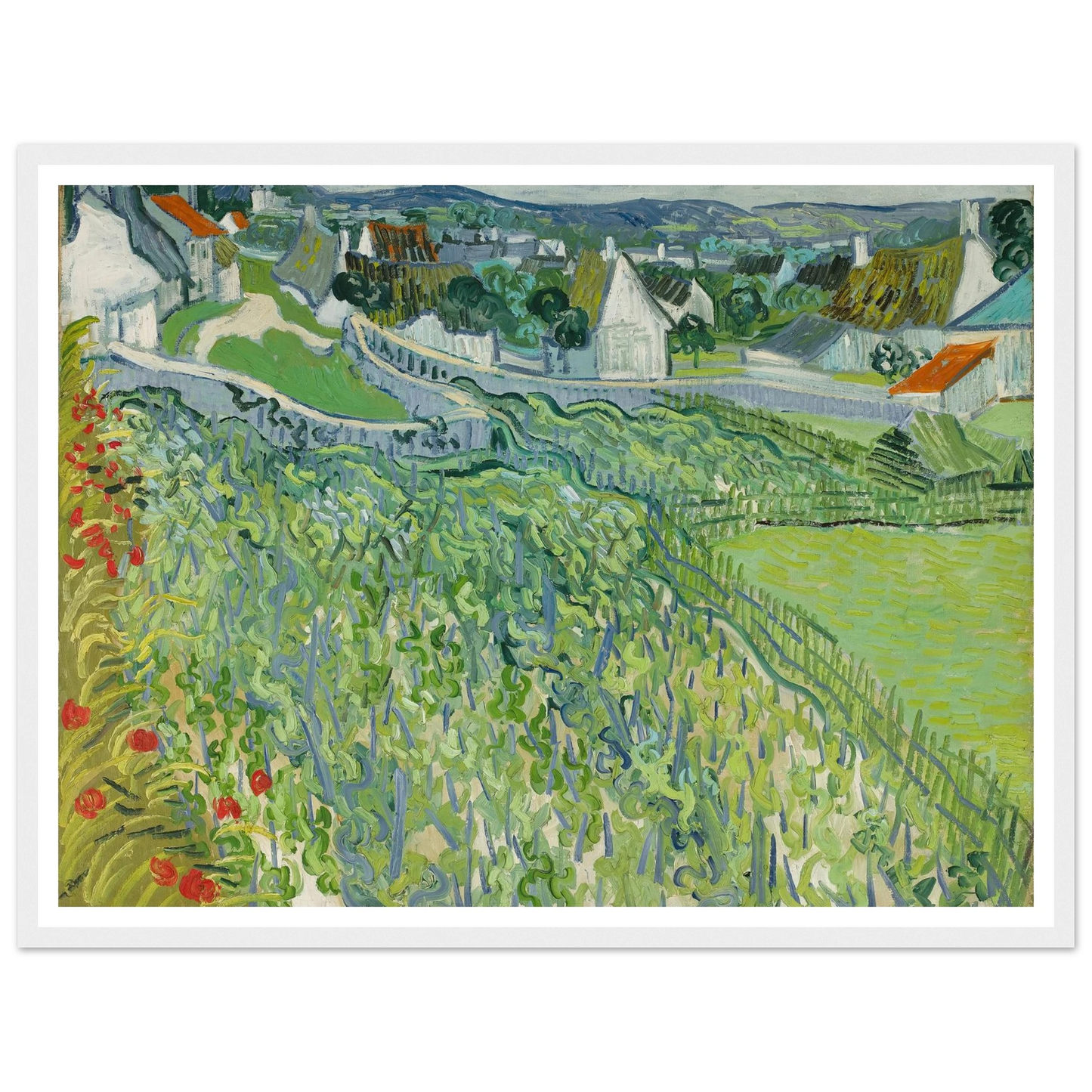 Vineyards at Auvers (1890) Art Print | Vincent van Gogh - Framed Poster - 30x40 cm / 12x16″ - Black frame