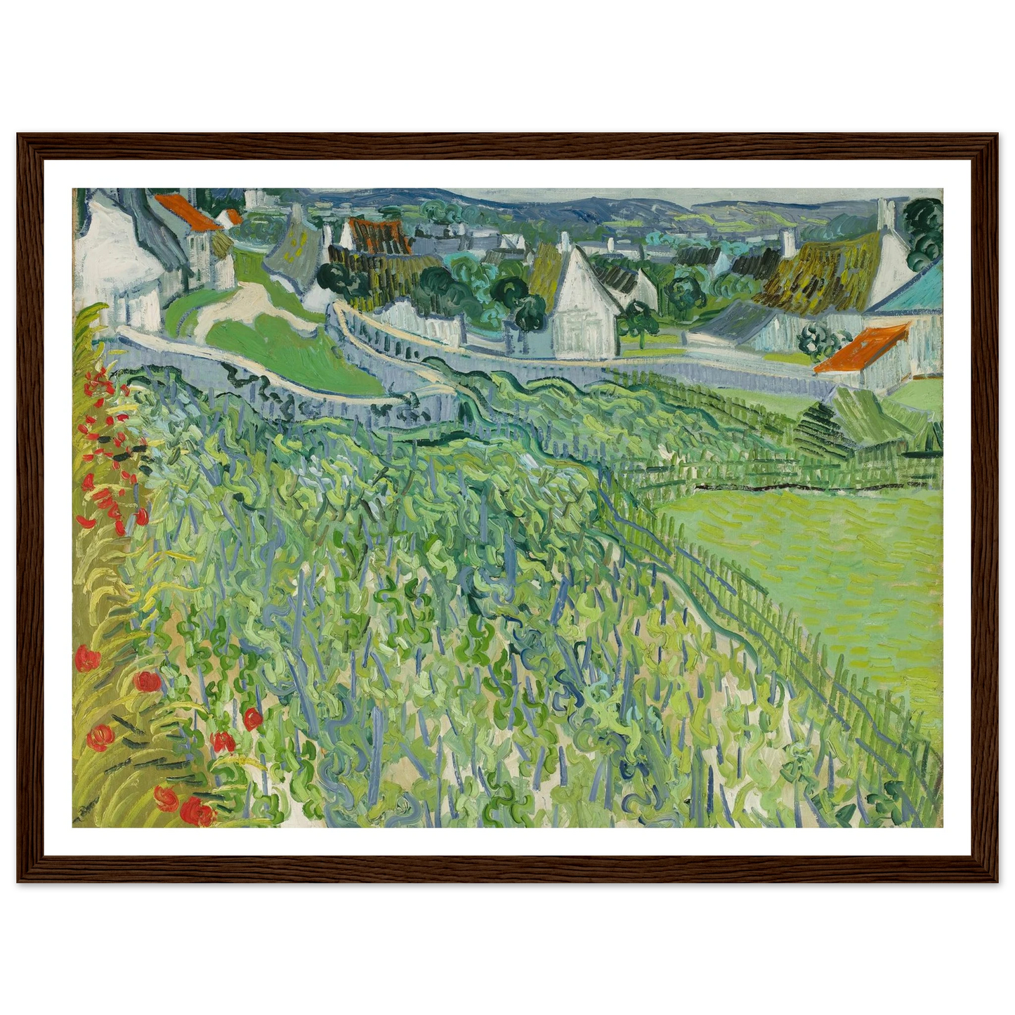 Vineyards at Auvers (1890) Art Print | Vincent van Gogh - Framed Poster - 30x40 cm / 12x16″ - Black frame