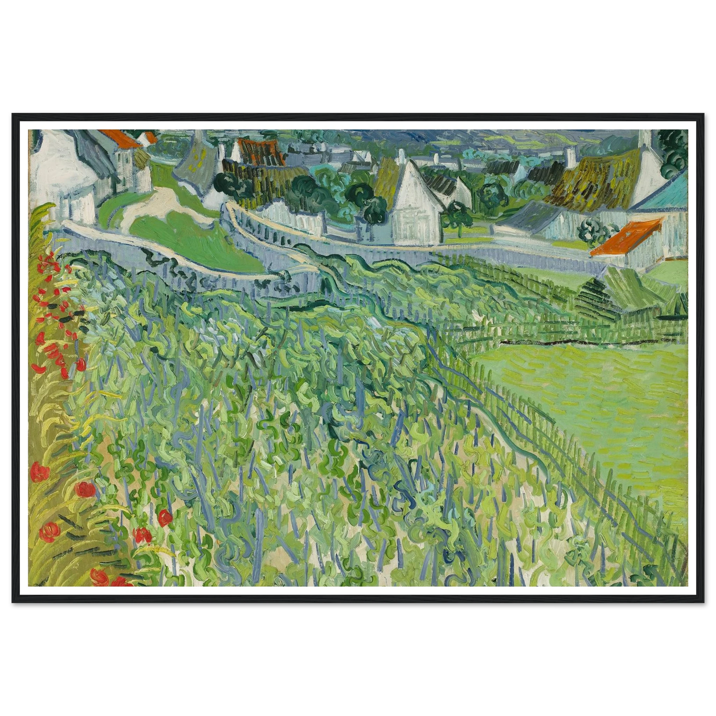 Vineyards at Auvers (1890) Art Print | Vincent van Gogh - Framed Poster - 30x40 cm / 12x16″ - Black frame
