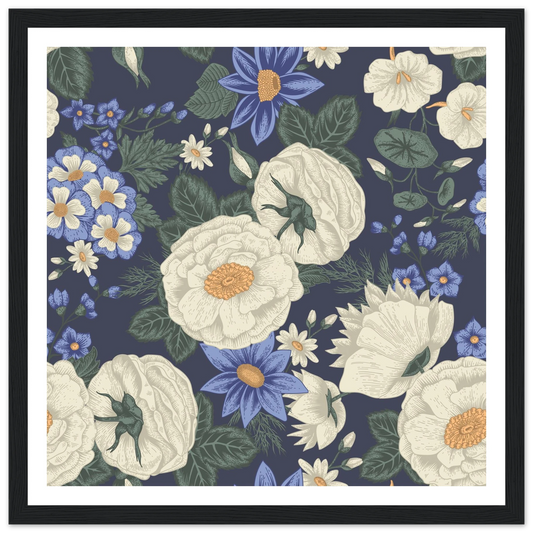 Violet & White Serenity Art Print | William Morris Inspired - Framed Poster - 30x30 cm / 12x12″ - Black frame