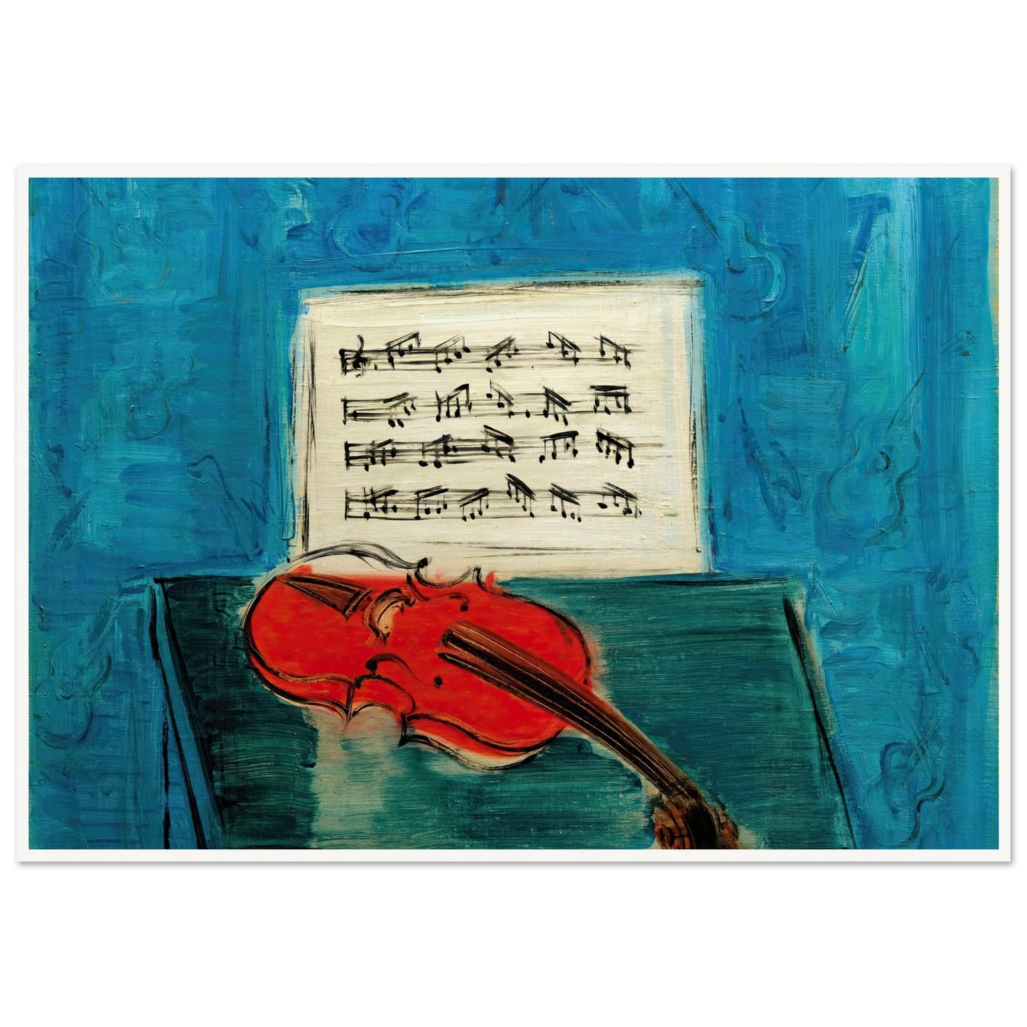 Violon rouge sur fond bleu (1946) Art Print | Raoul Dufy - Framed Poster - 30x40 cm / 12x16″ - Black frame