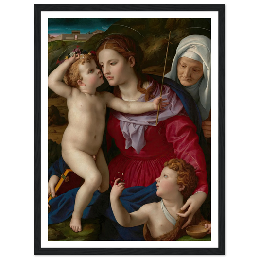 Virgin and Child with Saint Elizabeth and Saint John the Baptist (1540–1545) Art Print | Agnolo Bronzino - Framed Poster - 30x40 cm / 12x16″ - Black frame
