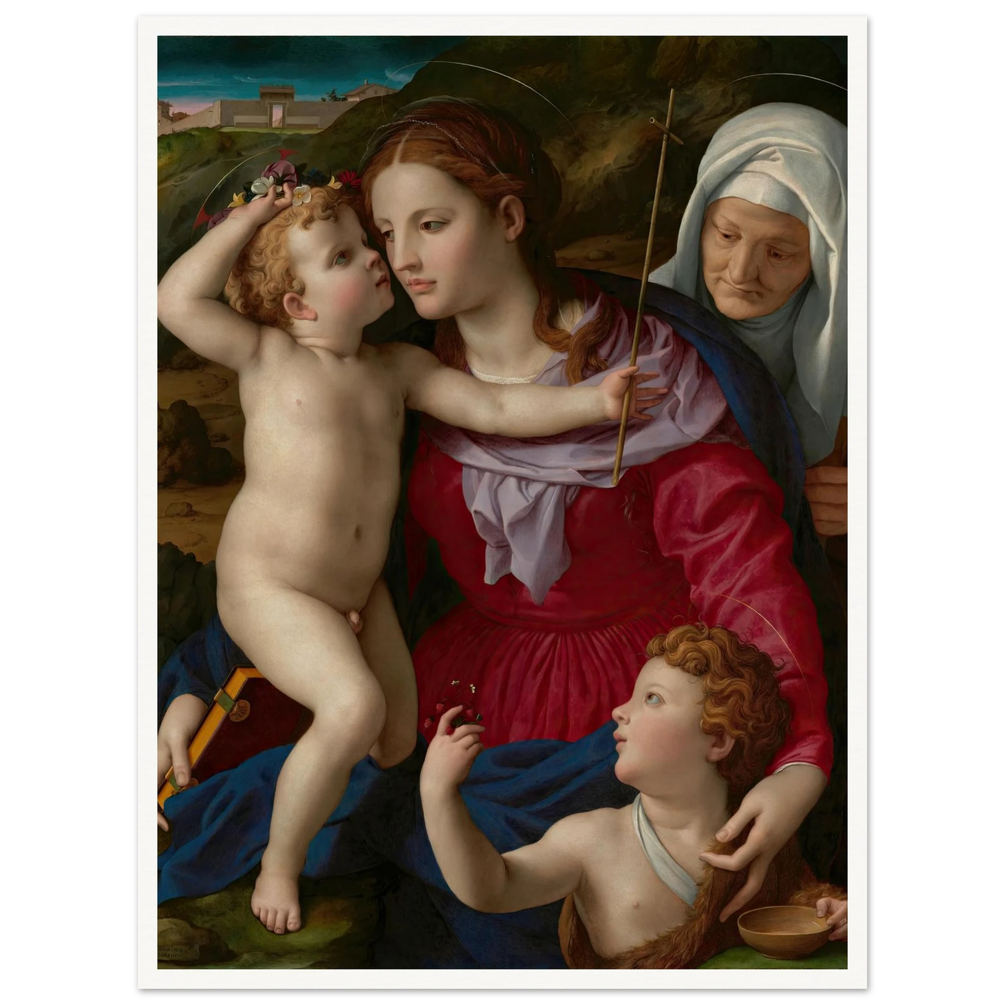 Virgin and Child with Saint Elizabeth and Saint John the Baptist (1540–1545) Art Print | Agnolo Bronzino - Framed Poster - 30x40 cm / 12x16″ - Black frame