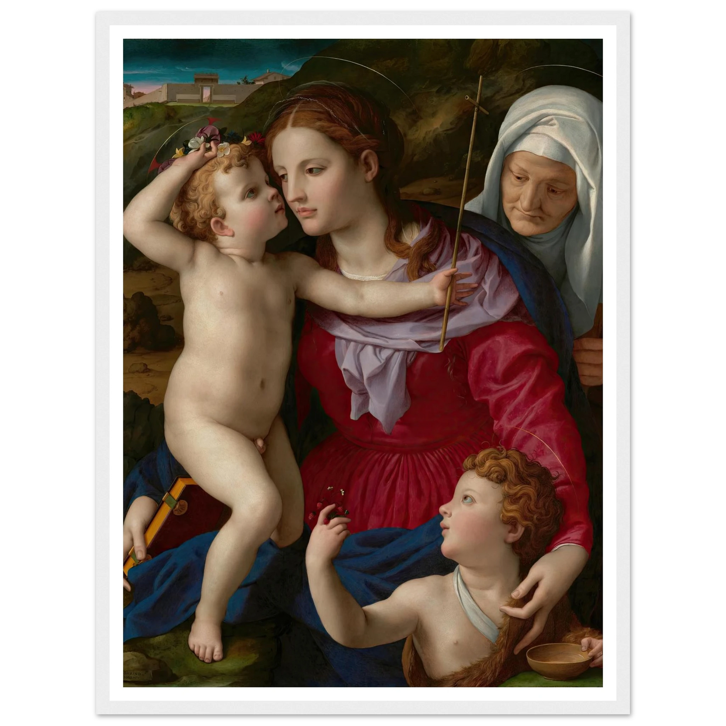 Virgin and Child with Saint Elizabeth and Saint John the Baptist (1540–1545) Art Print | Agnolo Bronzino - Framed Poster - 30x40 cm / 12x16″ - Black frame