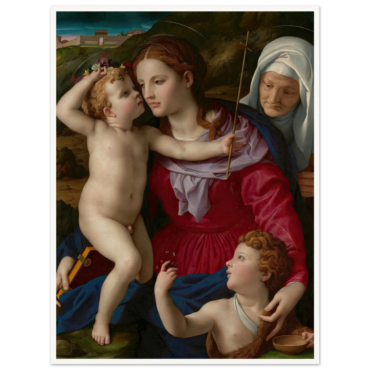 Virgin and Child with Saint Elizabeth and Saint John the Baptist (1540–1545) Art Print | Agnolo Bronzino - Framed Poster - 30x40 cm / 12x16″ - Black frame