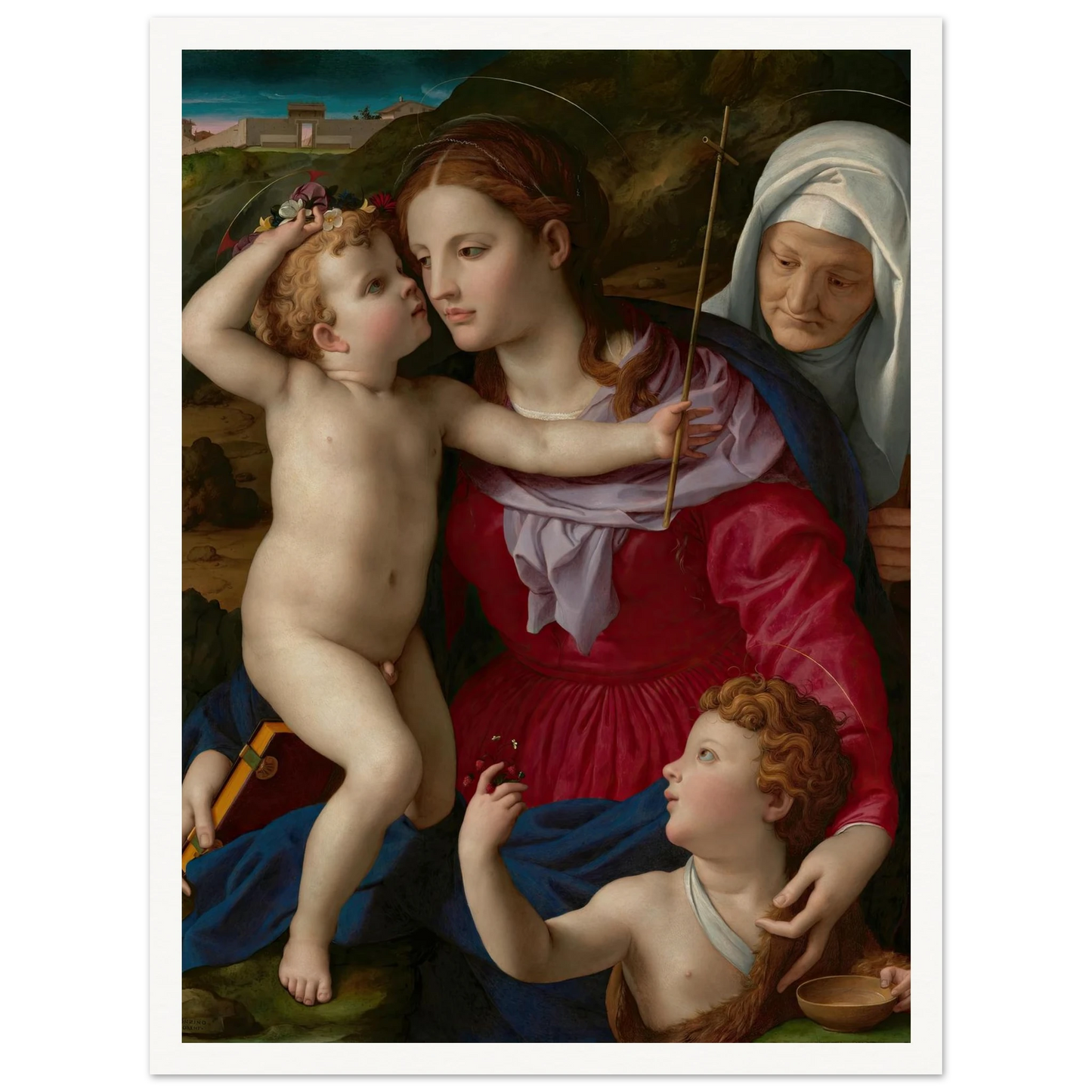 Virgin and Child with Saint Elizabeth and Saint John the Baptist (1540–1545) Art Print | Agnolo Bronzino - Framed Poster - 30x40 cm / 12x16″ - Black frame