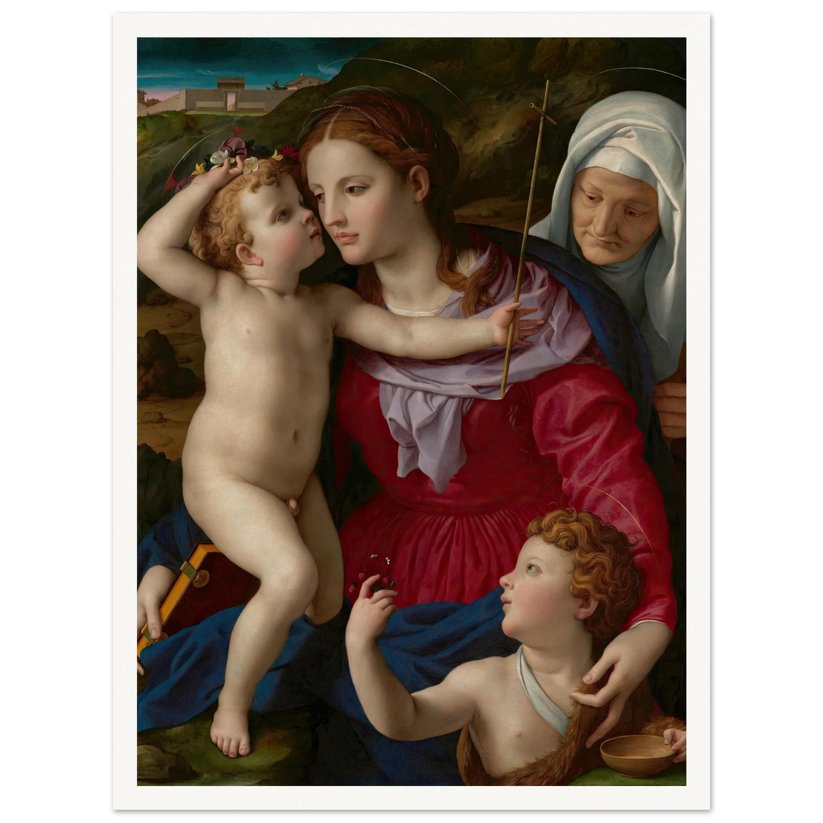 Virgin and Child with Saint Elizabeth and Saint John the Baptist (1540–1545) Art Print | Agnolo Bronzino - Framed Poster - 30x40 cm / 12x16″ - Black frame