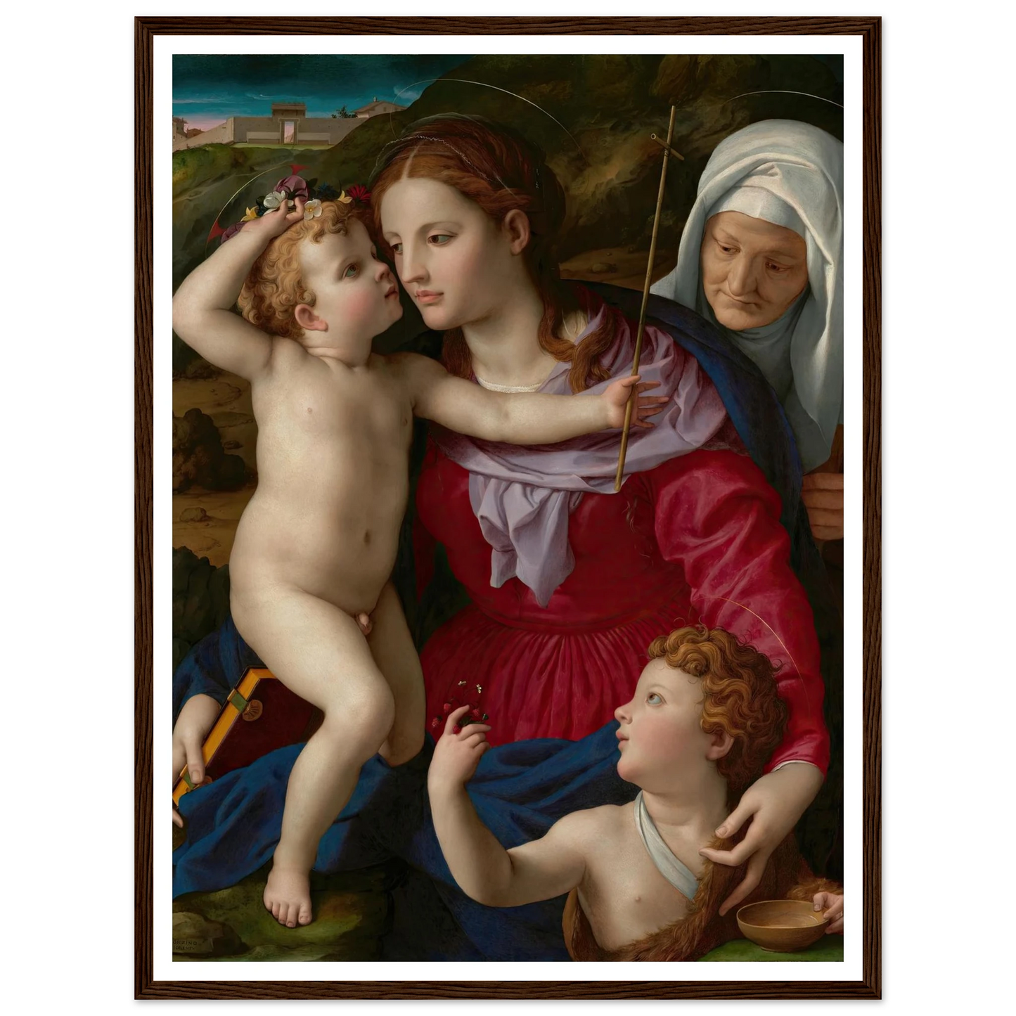 Virgin and Child with Saint Elizabeth and Saint John the Baptist (1540–1545) Art Print | Agnolo Bronzino - Framed Poster - 30x40 cm / 12x16″ - Black frame