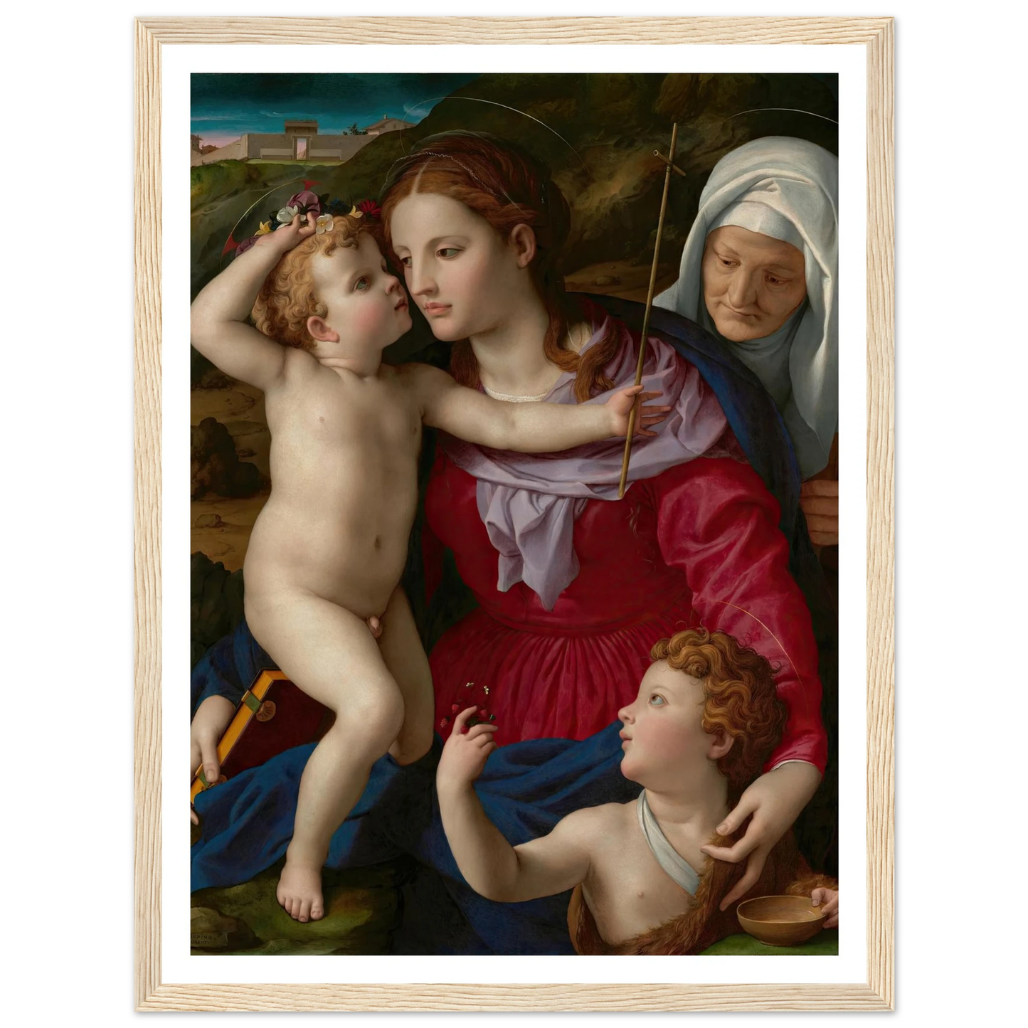 Virgin and Child with Saint Elizabeth and Saint John the Baptist (1540–1545) Art Print | Agnolo Bronzino - Framed Poster - 30x40 cm / 12x16″ - Black frame