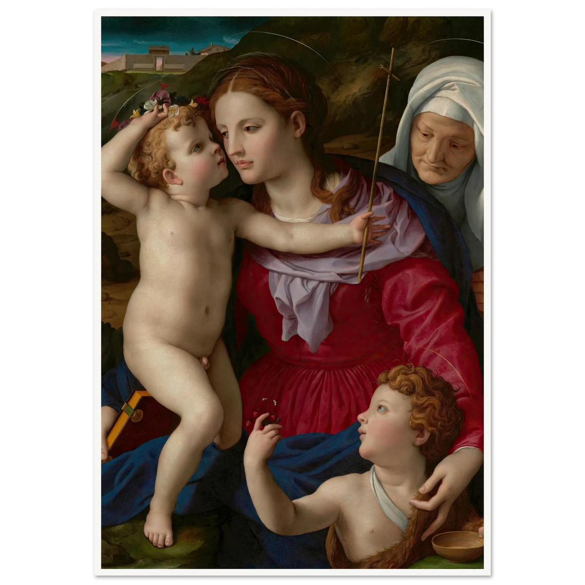 Virgin and Child with Saint Elizabeth and Saint John the Baptist (1540–1545) Art Print | Agnolo Bronzino - Framed Poster - 30x40 cm / 12x16″ - Black frame