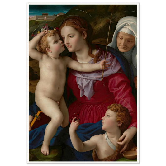 Virgin and Child with Saint Elizabeth and Saint John the Baptist (1540–1545) Art Print | Agnolo Bronzino - Framed Poster - 30x40 cm / 12x16″ - Black frame