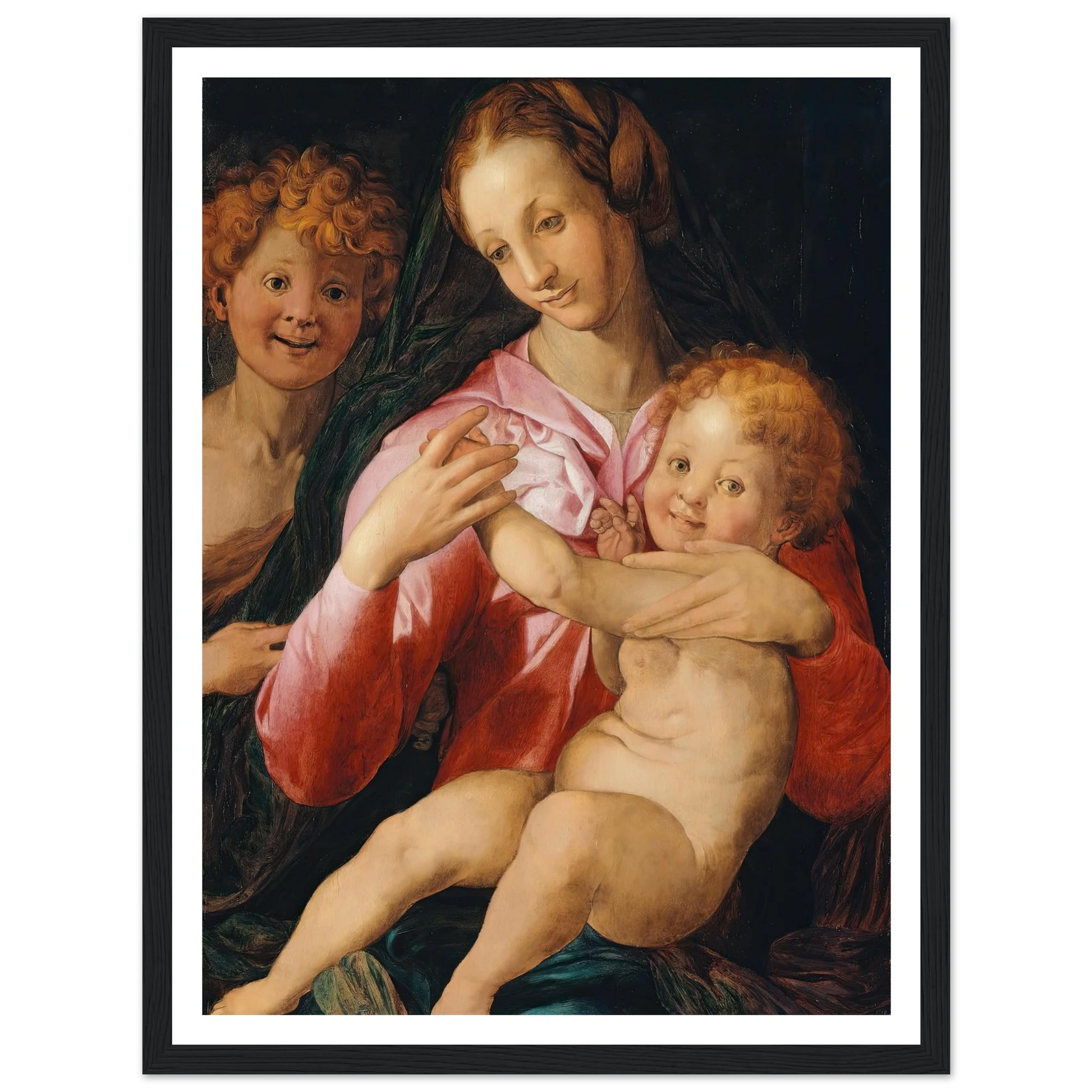 Virgin and Child with the Young Saint John the Baptist (1527) Art Print | Agnolo Bronzino - Framed Poster - 30x40 cm / 12x16″ - Black frame
