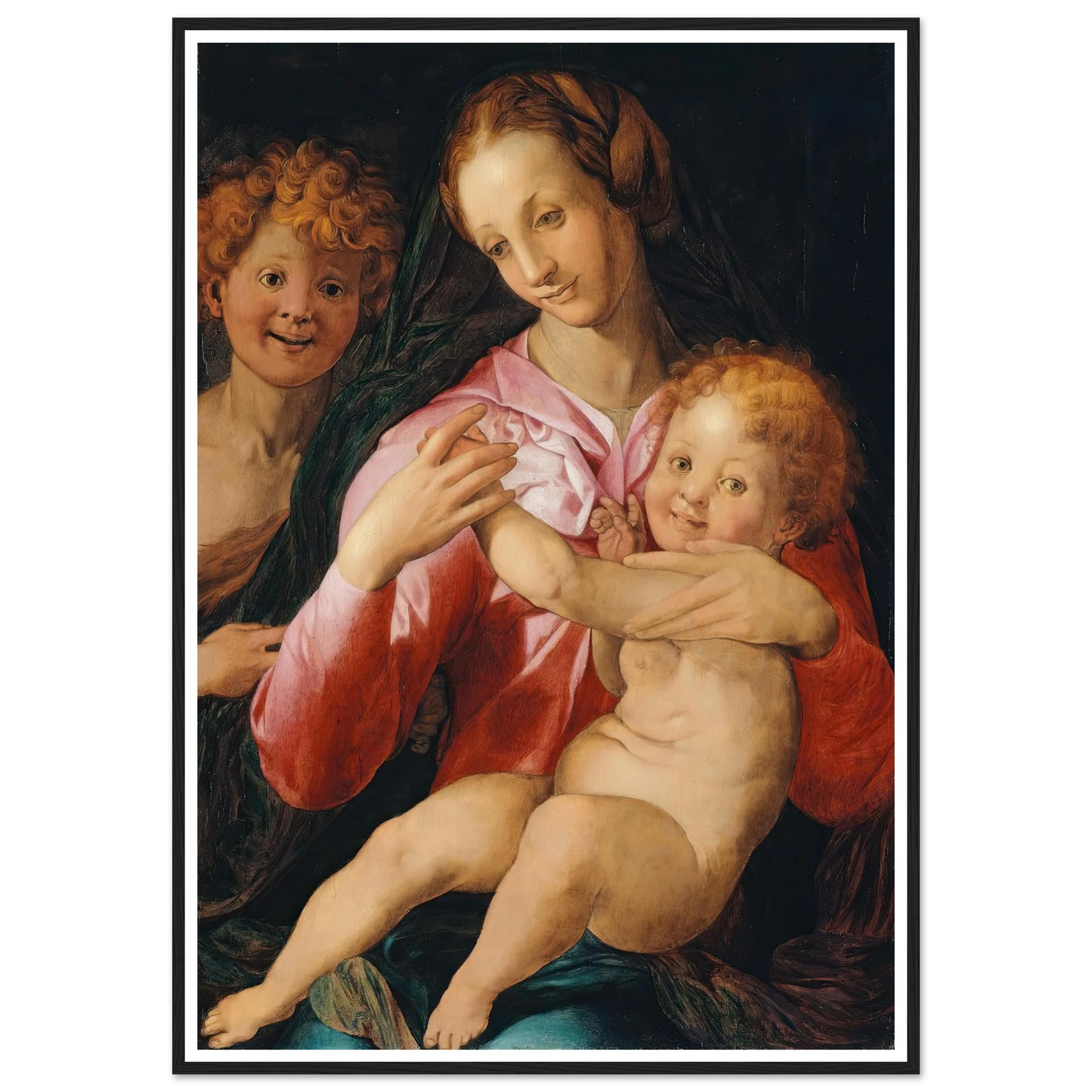 Virgin and Child with the Young Saint John the Baptist (1527) Art Print | Agnolo Bronzino - Framed Poster - 30x40 cm / 12x16″ - Black frame