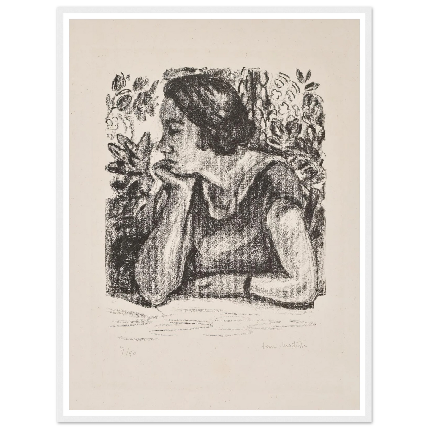 Visage de profil reposant sur un bras (1924) Art Print | Henri Matisse - Framed Poster - 30x40 cm / 12x16″ - Black frame