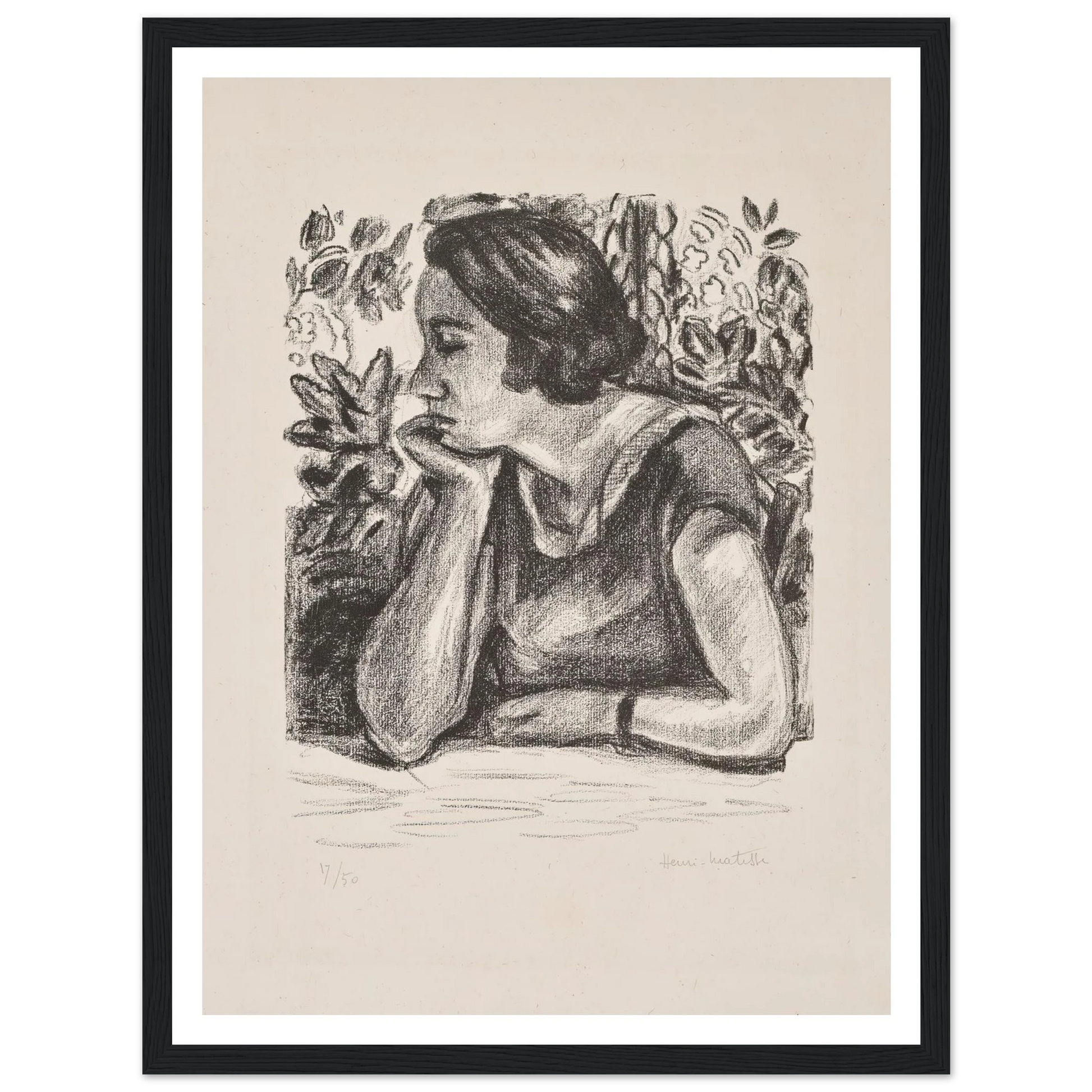 Visage de profil reposant sur un bras (1924) Art Print | Henri Matisse - Framed Poster - 30x40 cm / 12x16″ - Black frame