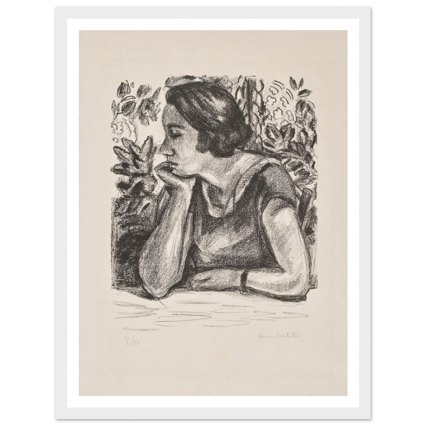Visage de profil reposant sur un bras (1924) Art Print | Henri Matisse - Framed Poster - 30x40 cm / 12x16″ - Black frame