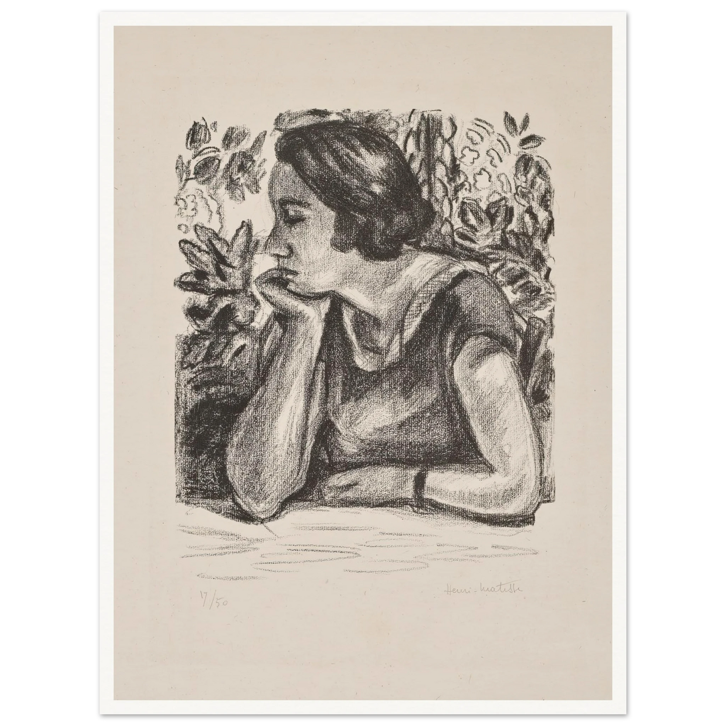 Visage de profil reposant sur un bras (1924) Art Print | Henri Matisse - Framed Poster - 30x40 cm / 12x16″ - Black frame