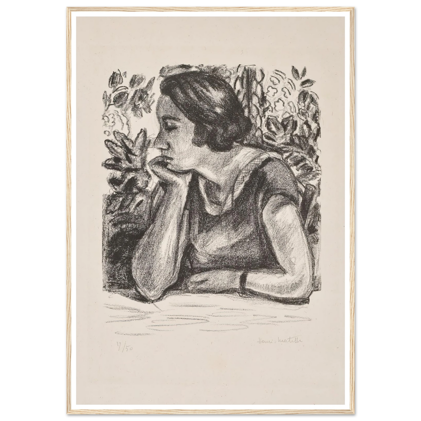 Visage de profil reposant sur un bras (1924) Art Print | Henri Matisse - Framed Poster - 30x40 cm / 12x16″ - Black frame