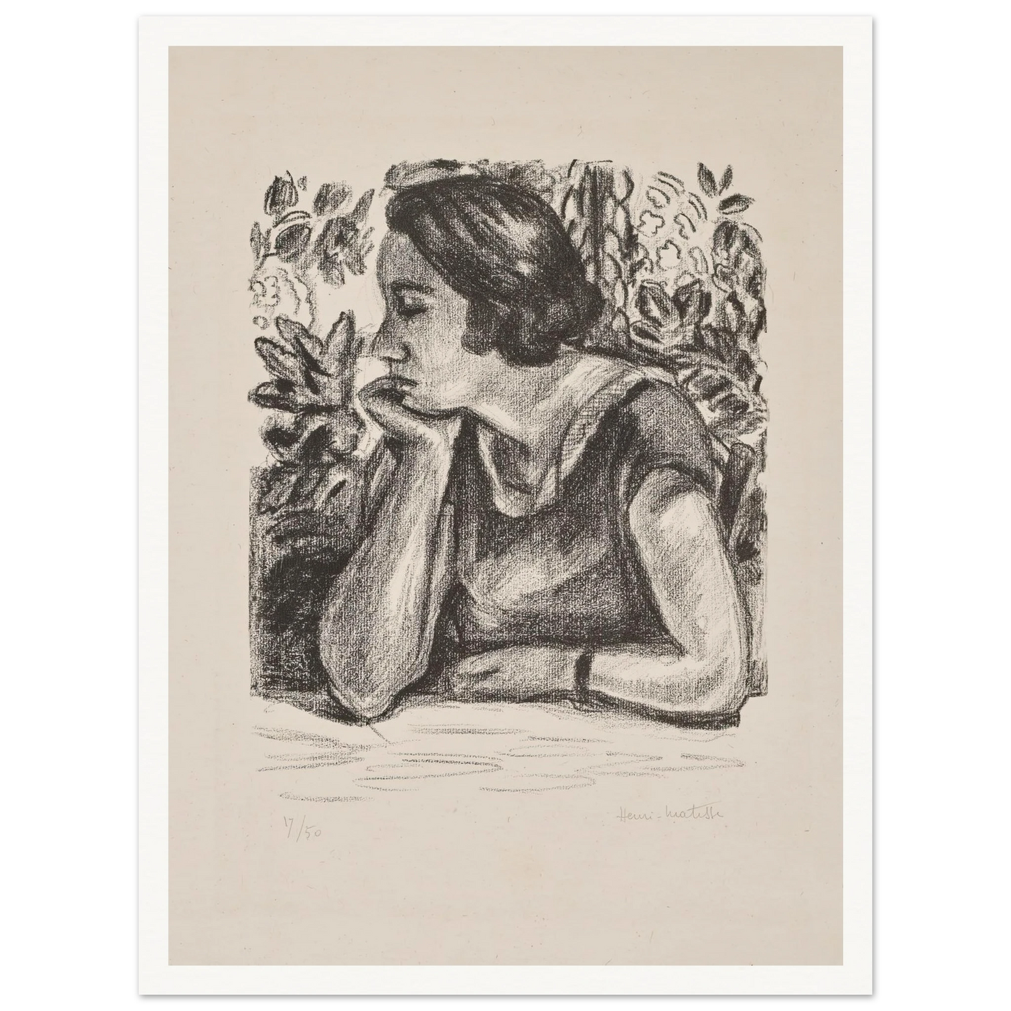 Visage de profil reposant sur un bras (1924) Art Print | Henri Matisse - Framed Poster - 30x40 cm / 12x16″ - Black frame