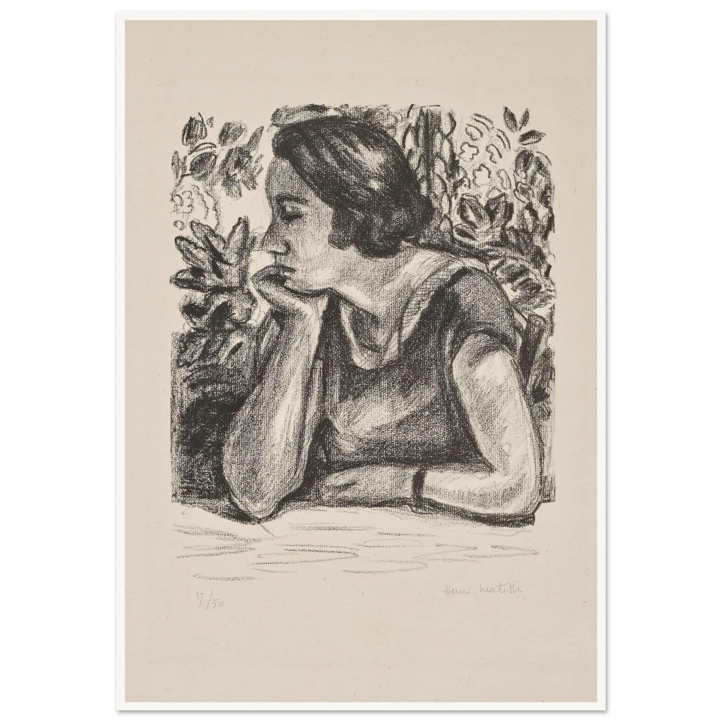 Visage de profil reposant sur un bras (1924) Art Print | Henri Matisse - Framed Poster - 30x40 cm / 12x16″ - Black frame